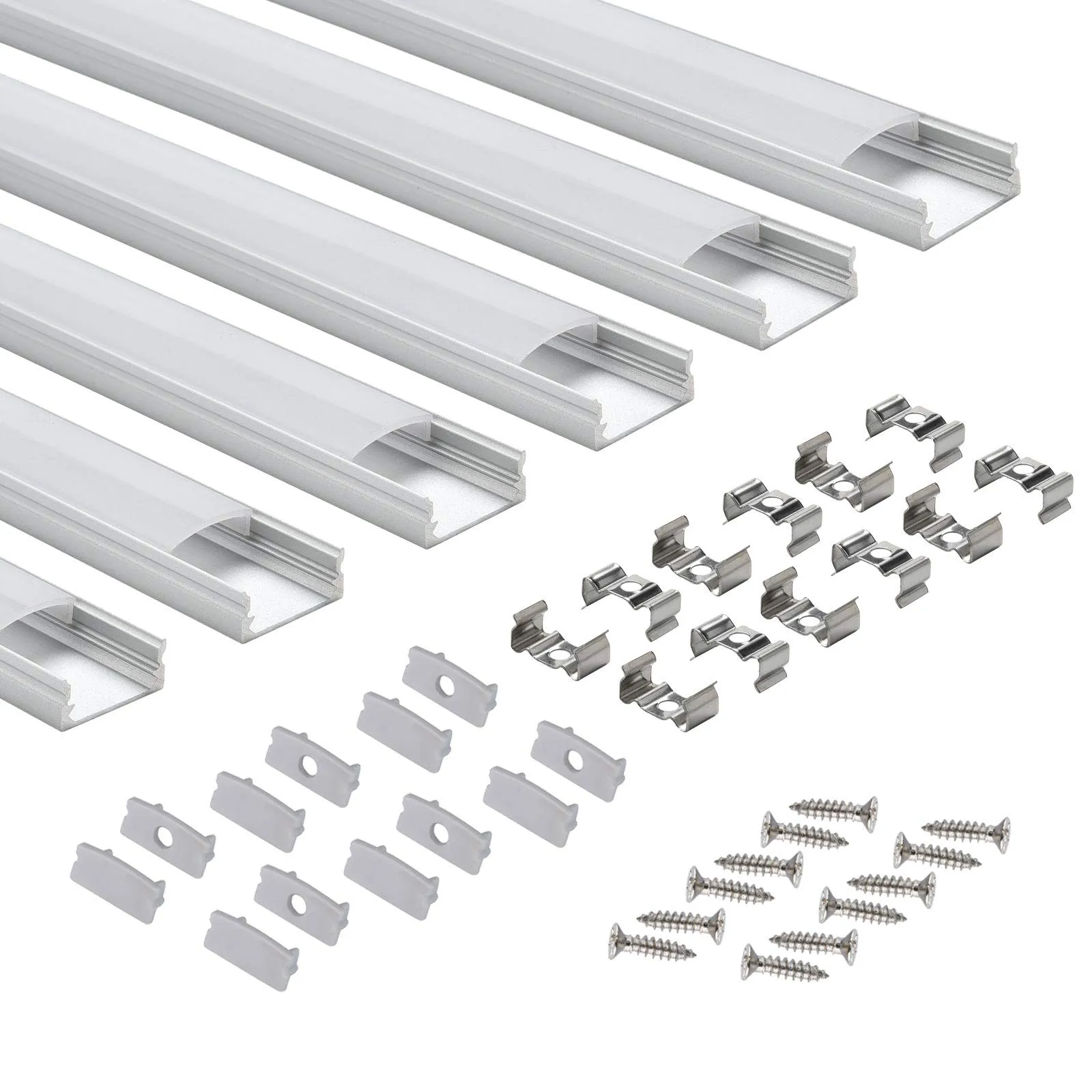 StarlandLed - Profilo LED 6 x 1 m, 6 pezzi, profilo in alluminio a forma di U con copertura, tappi e clip di montaggio per strisce di luci a LED