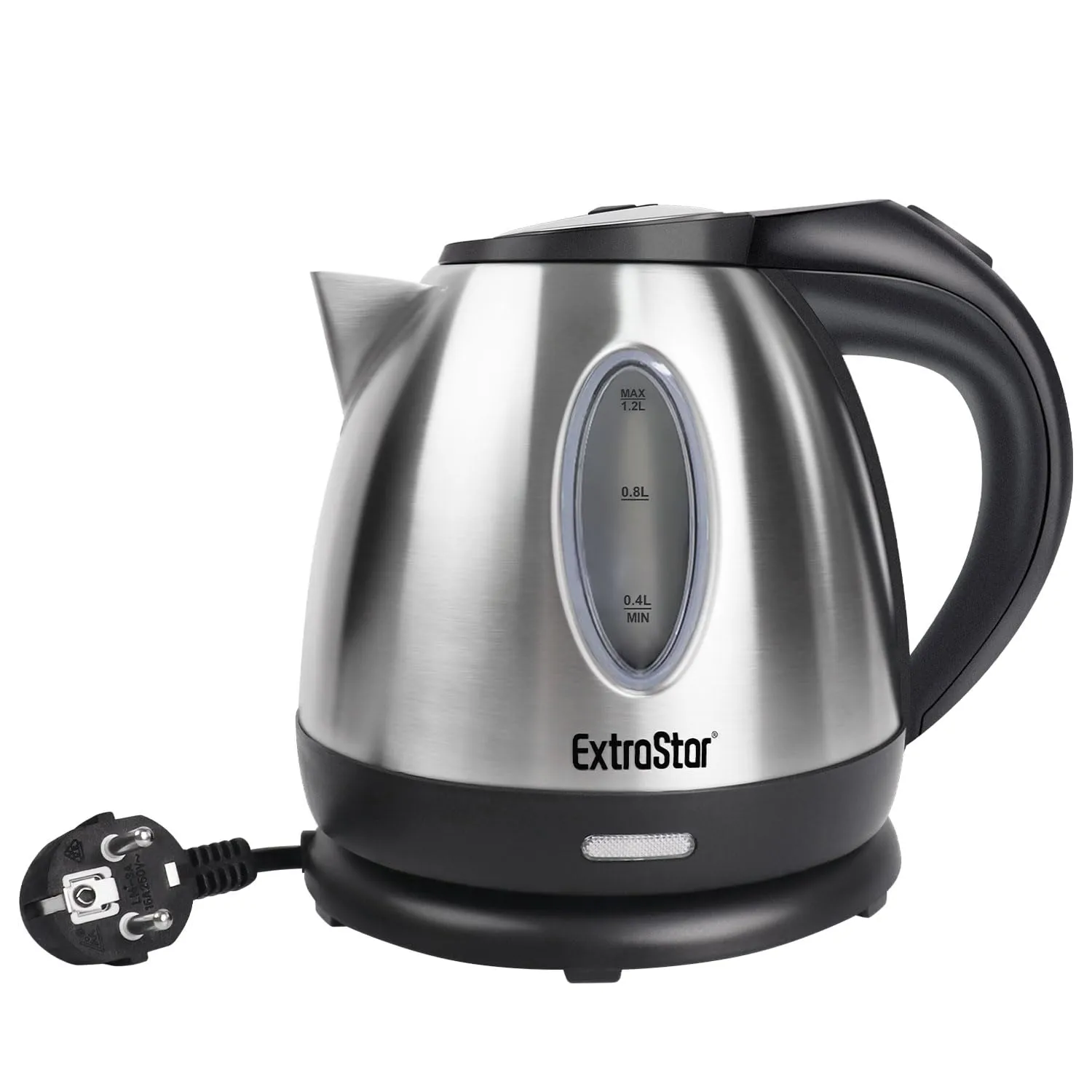 EXTRASTAR Bollitore Elettrico 1,2L 1630W Acciaio Inossidabile,Spegnimento automatico, Base di rotazione a 360°, Protezione Boil-dry, BPA Assente, Design esclusivo bollitore. (Acciaio Inox, 1.2L）