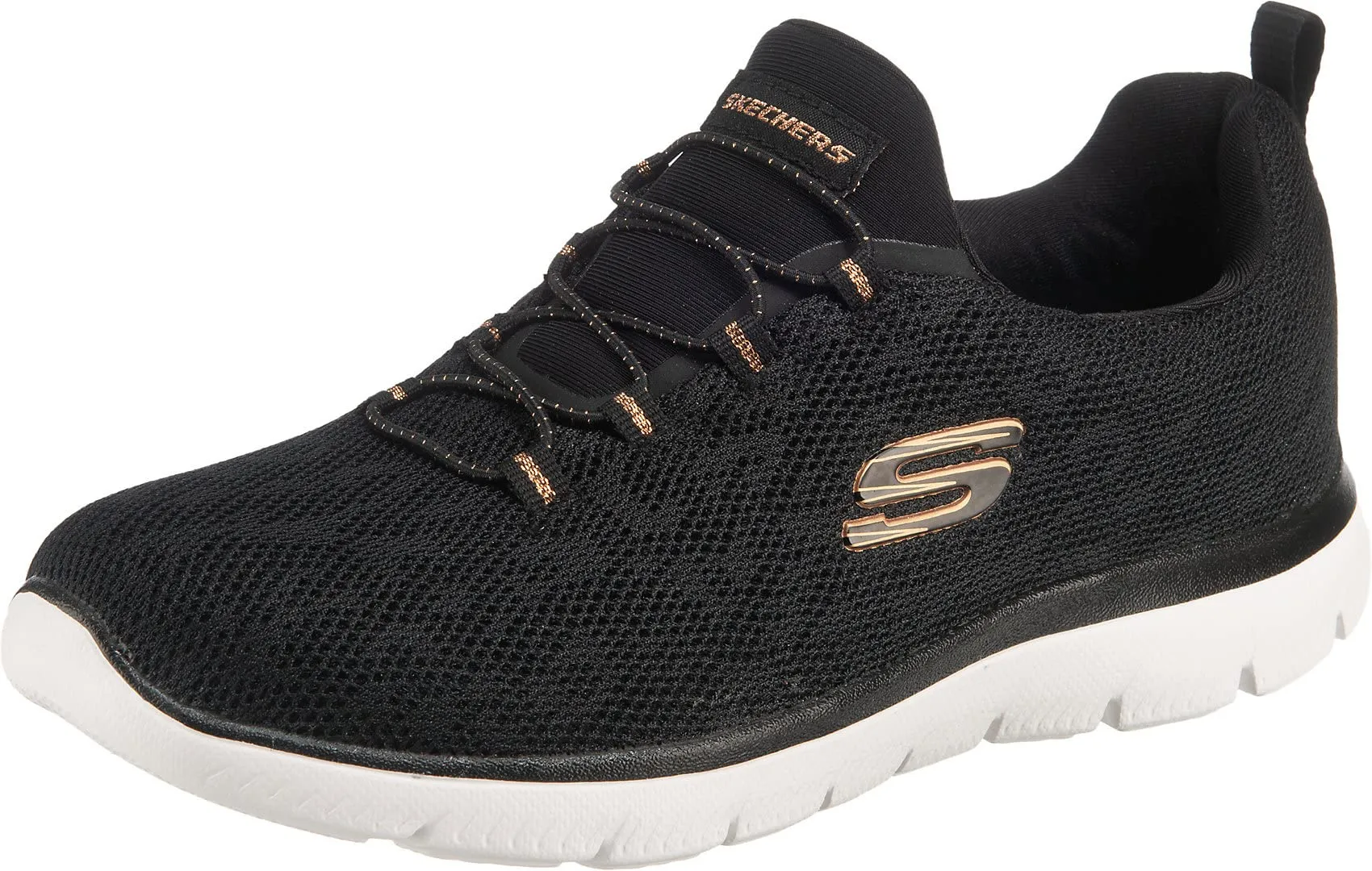 Skechers Summits Leopard Spot, Scarpe da Ginnastica Donna, Black Mesh Rose Gold Trim, 40 EU