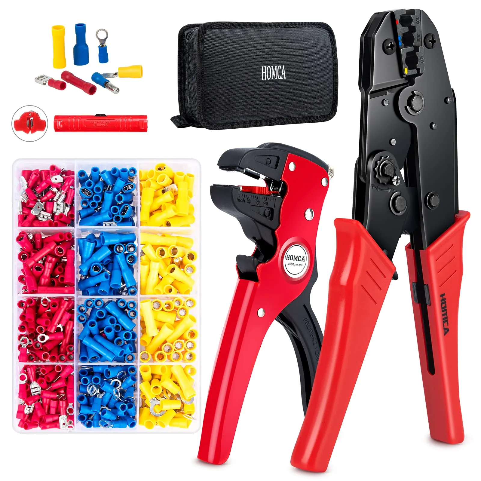 HOMCA Crimpatrice Pinza Set 505 PCS isolate AWG22-10 (0,5-1,5 mm²) (1,5-2,5 mm²) (4-6 mm²) con 505PCS-21 Tipi di terminali a crimpare isolati