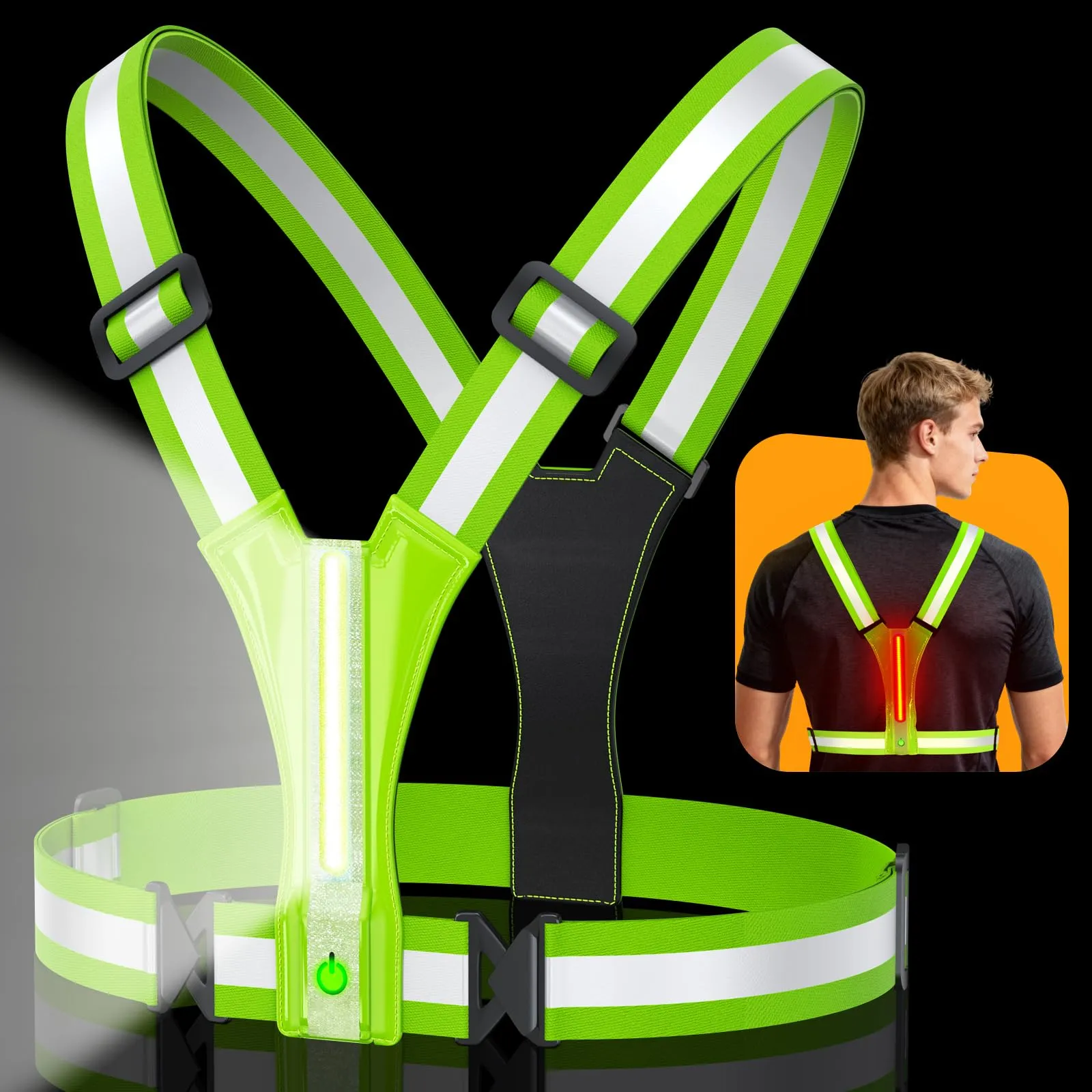 Glangeh Luce Running LED Super Luminosa, Visibile a 360° Luce Corsa Notturna per Adulti e Bambini, Impermeabile e Regolabile, Torcia Frontale Bretelle Catarifrangenti per Passeggiate/Ciclismo/Jogging