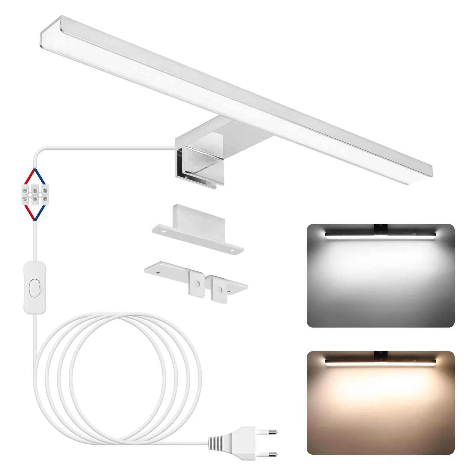 NIORSUN Lampada Specchio Bagno LED 12W 40cm Doppia Temperatura Colore 4000K 6000K, Impermeabile IP44,1100Lm Luce Specchio Bagno, Lampada Bagno Possono Essere Montato Su Specchio/Mobile/Parete