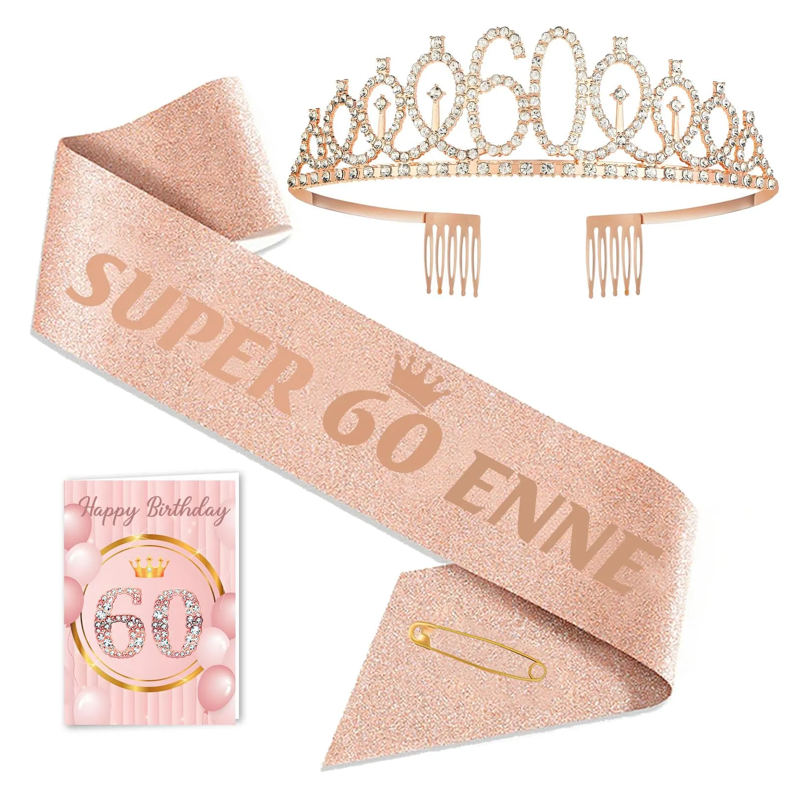Toctax Fascia Corona Compleanno Personalizzata con Biglietto, Regali Gadget per 60 Anni, Idee Regalo e Decorazione per Donna