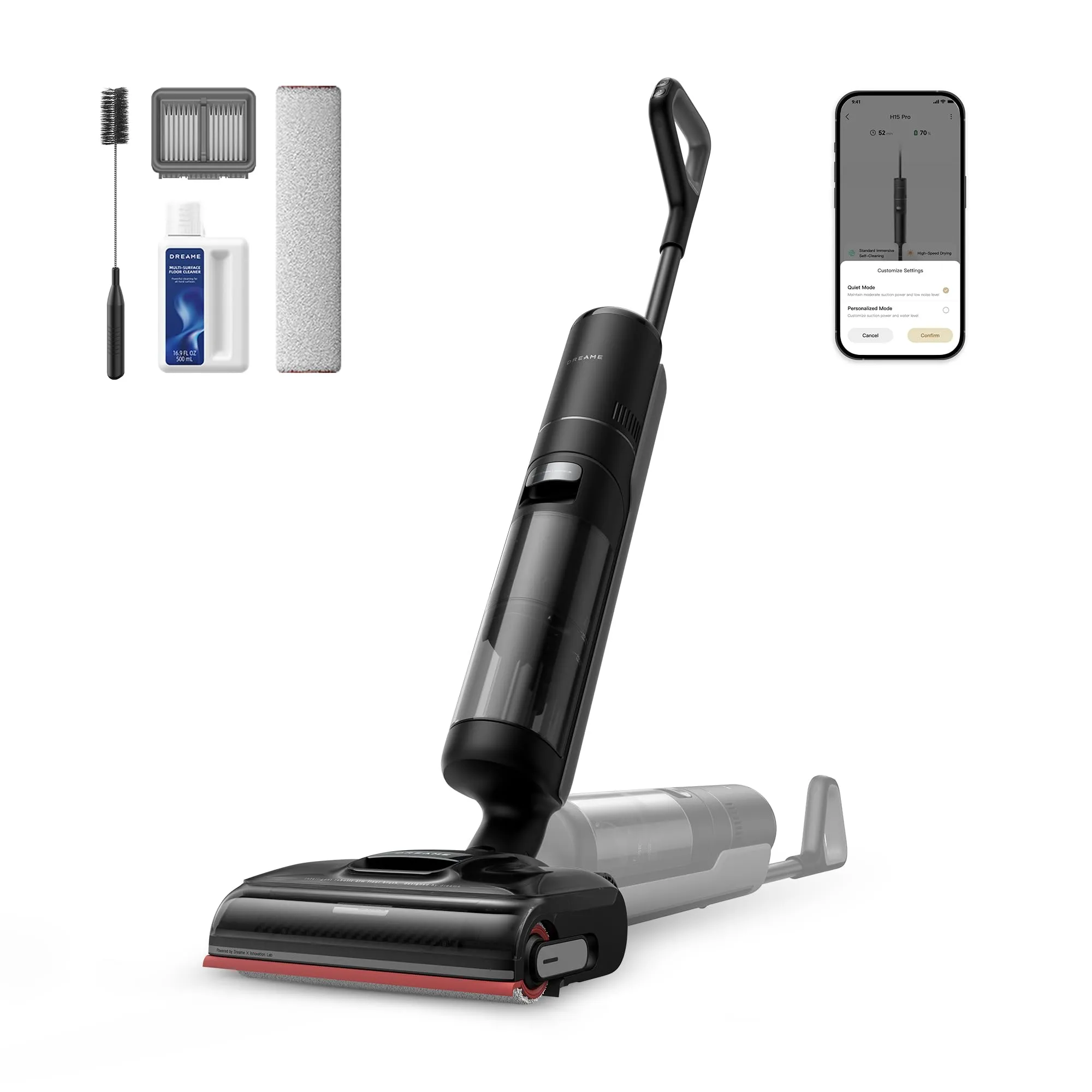 Dreame H15 Pro Aspirapolvere Lavapavimenti, Braccio robotico AI DescendReach GapFree, Aspirazione da 21 kPa, 0 grovigli, Lavaggio spazzola a immersione a 100 °C, Asciugatura in 5 min a 90°C
