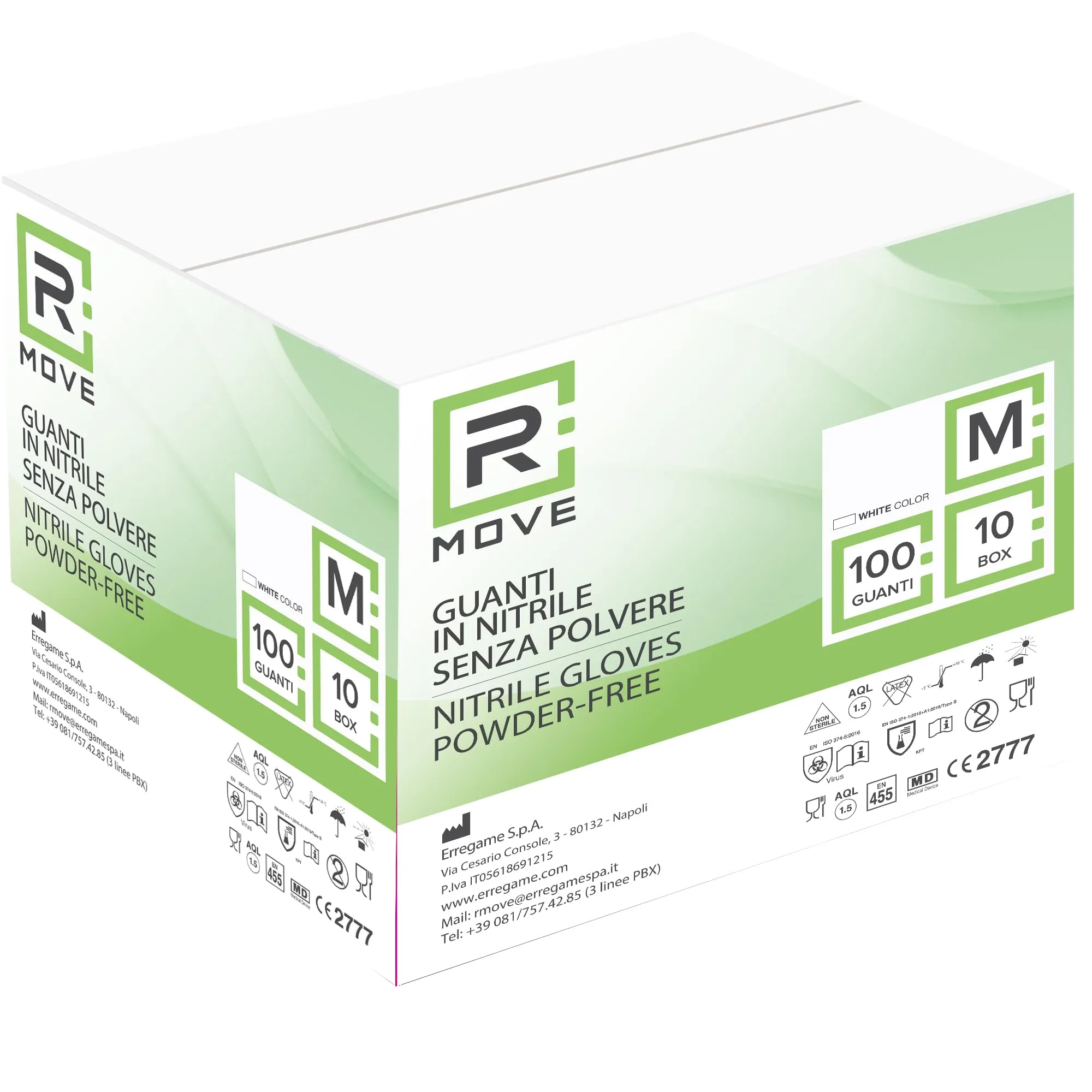 RMOVE 1000 guanti in Nitrile Bianchi M senza polvere, senza lattice, ipoallergenici, 10 box da 100 guanti monouso per Estetisti, Tatuatori, Ambiti Medici