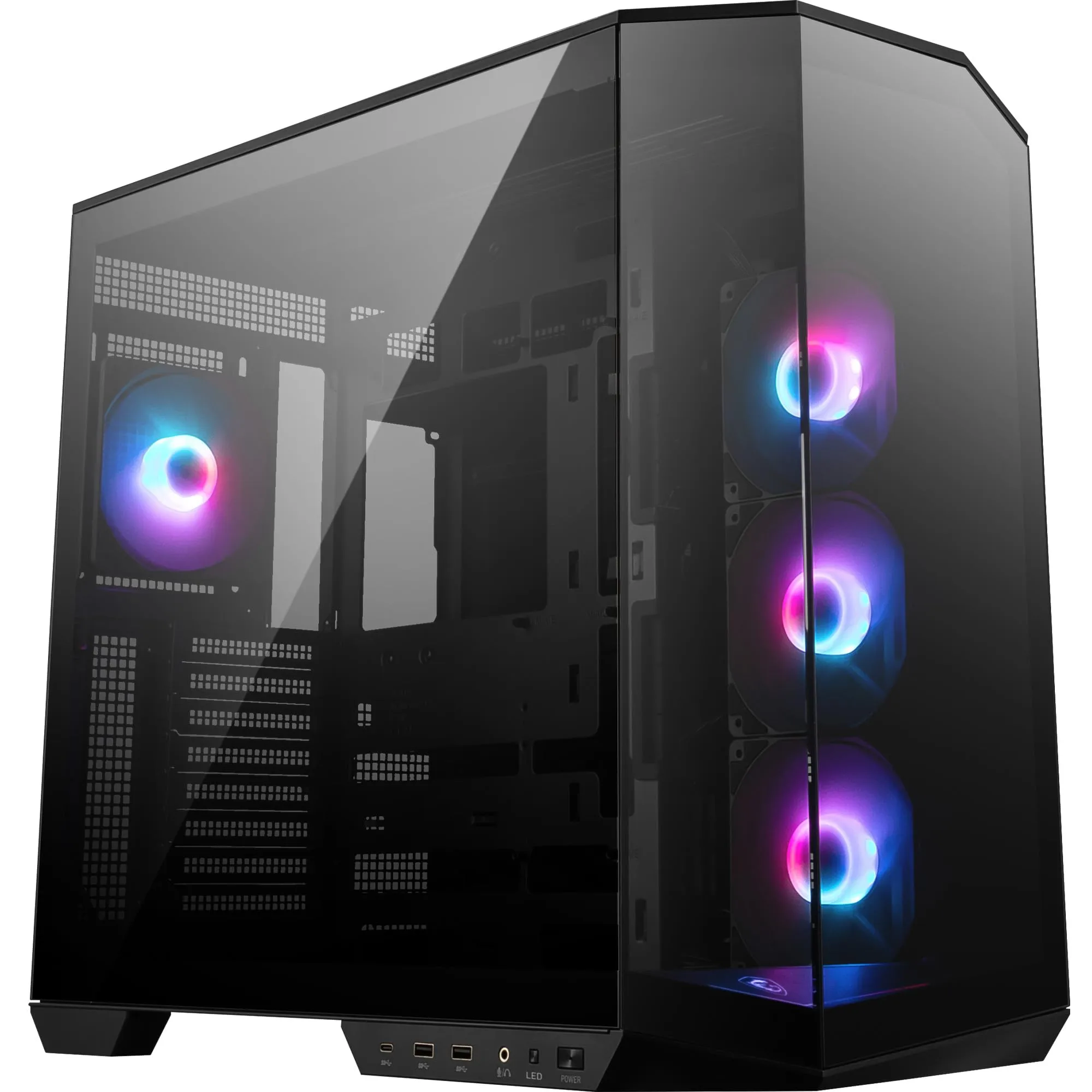 MSI MAG PANO 100R PZ ATX PC Case - Capacità ATX, staffa di installazione GPU Verical, supporto GPU, filtri antipolvere, staffa di archiviazione oscillante, doppia camera, USB 20Gbps Type-C