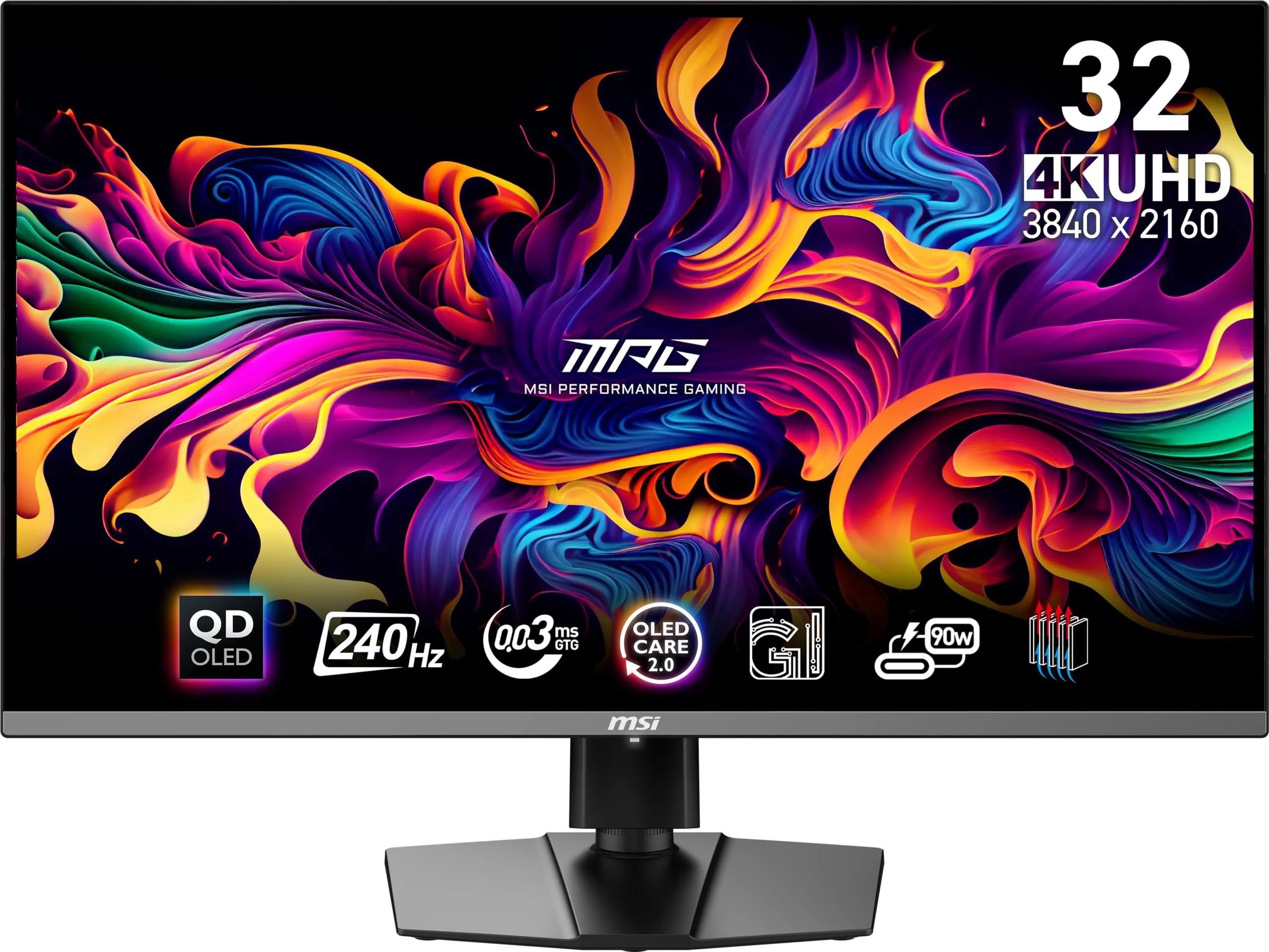 MSI MPG 321URX QD-OLED 31,5" 4K UHD Gaming Monitor - Pannello OLED Quantum Dot 3840 x 2160, 240Hz / 0,03ms, 99% DCI-P3, ΔE≤2, DisplayHDR True Black 400, KVM, RGB - DP 1.4a, HDMI 2.1, USB Type-C