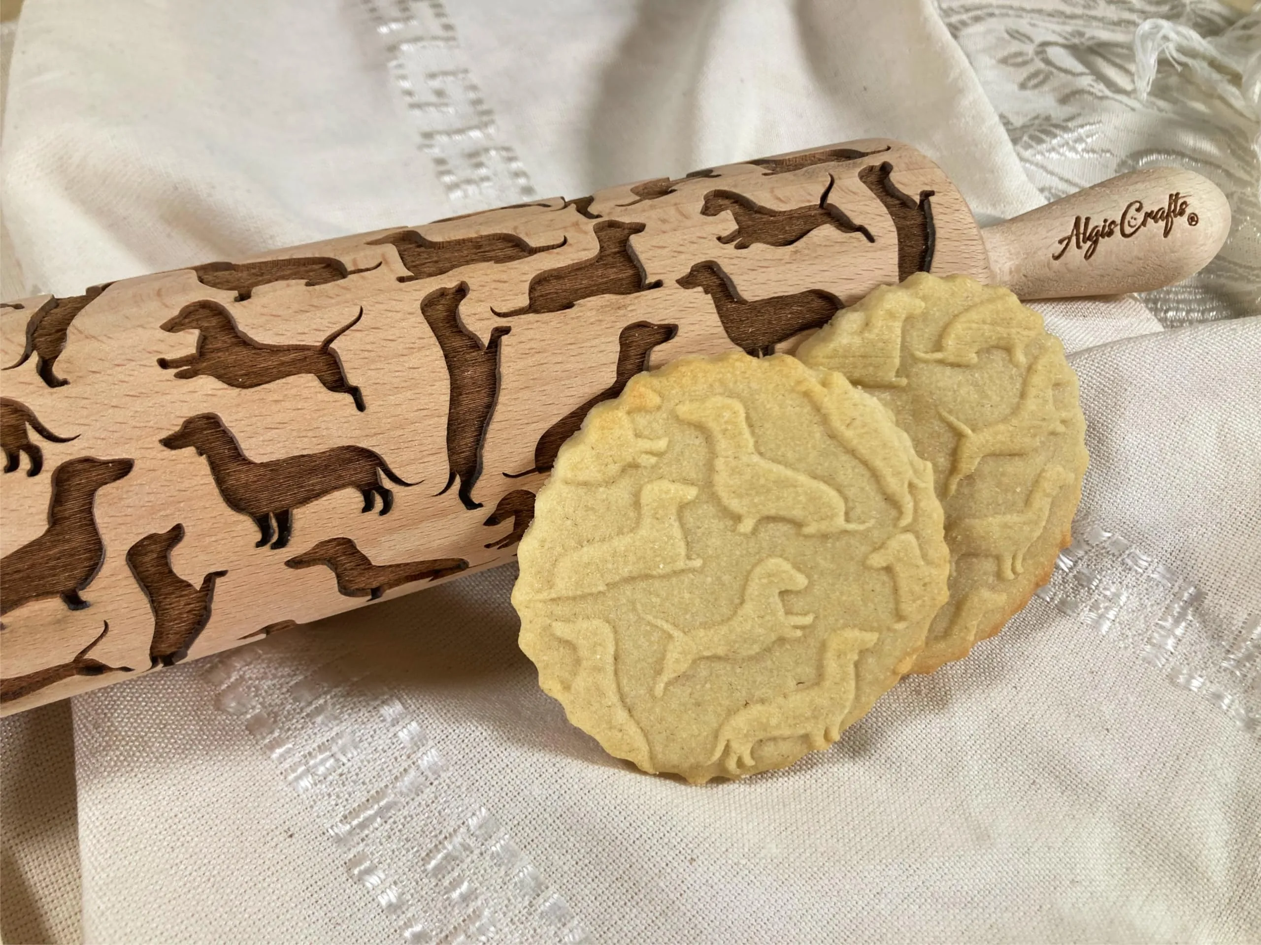 Mattarello Decorativo per Biscotti | Mattarello Inciso | Rullo per Biscotti e per Modellare | Mattarello Legno Goffrato di Algis Crafts