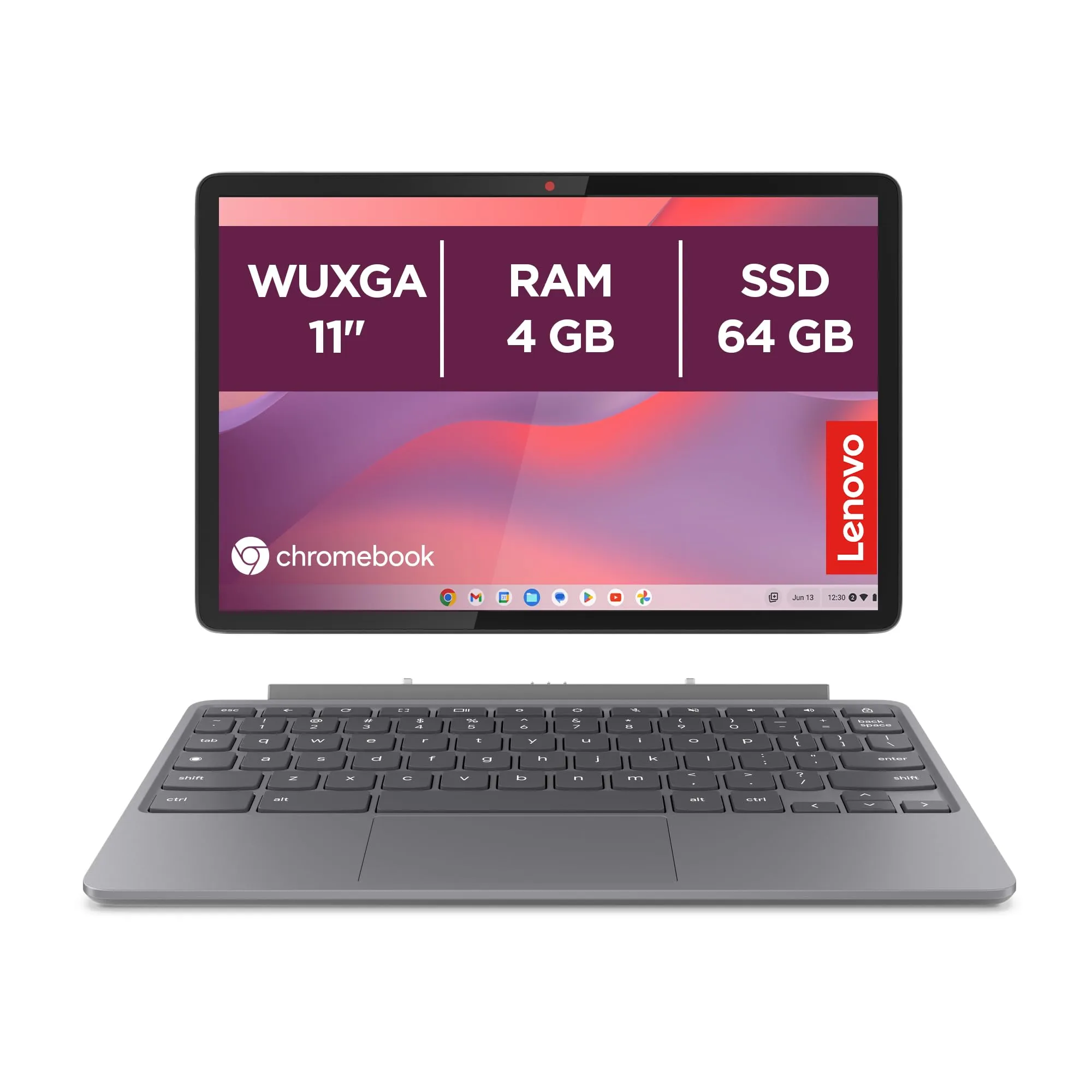 Lenovo Duet Chromebook 11” FHD+ (1920x1200), MediaTek Kompanio 838, RAM 4GB, Memoria 64GB, Schermo Touch, Chrome OS, Folio Stand e Tastiera inclusi, Compatibile con Microsoft 365