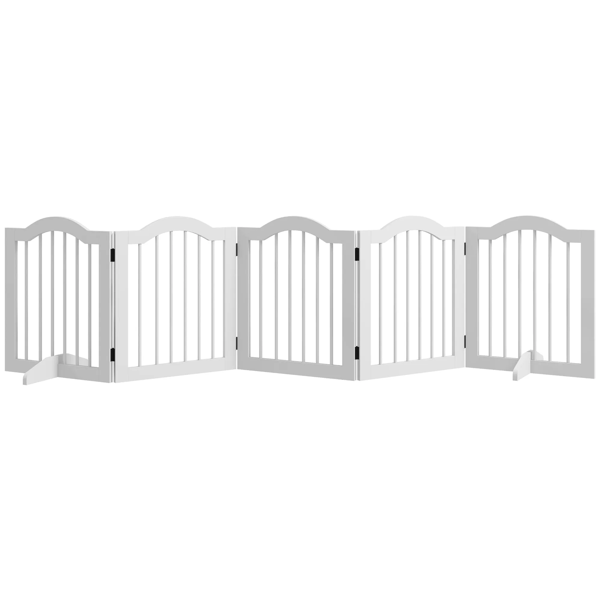 PawHut cancelletto barriera per cani 5 pezzi, 254,5 x 61 cm Cancelletto pieghevole per cani con porta, cancelletto di protezione della porta con 2 piedini di supporto, cancelletto autoportante per