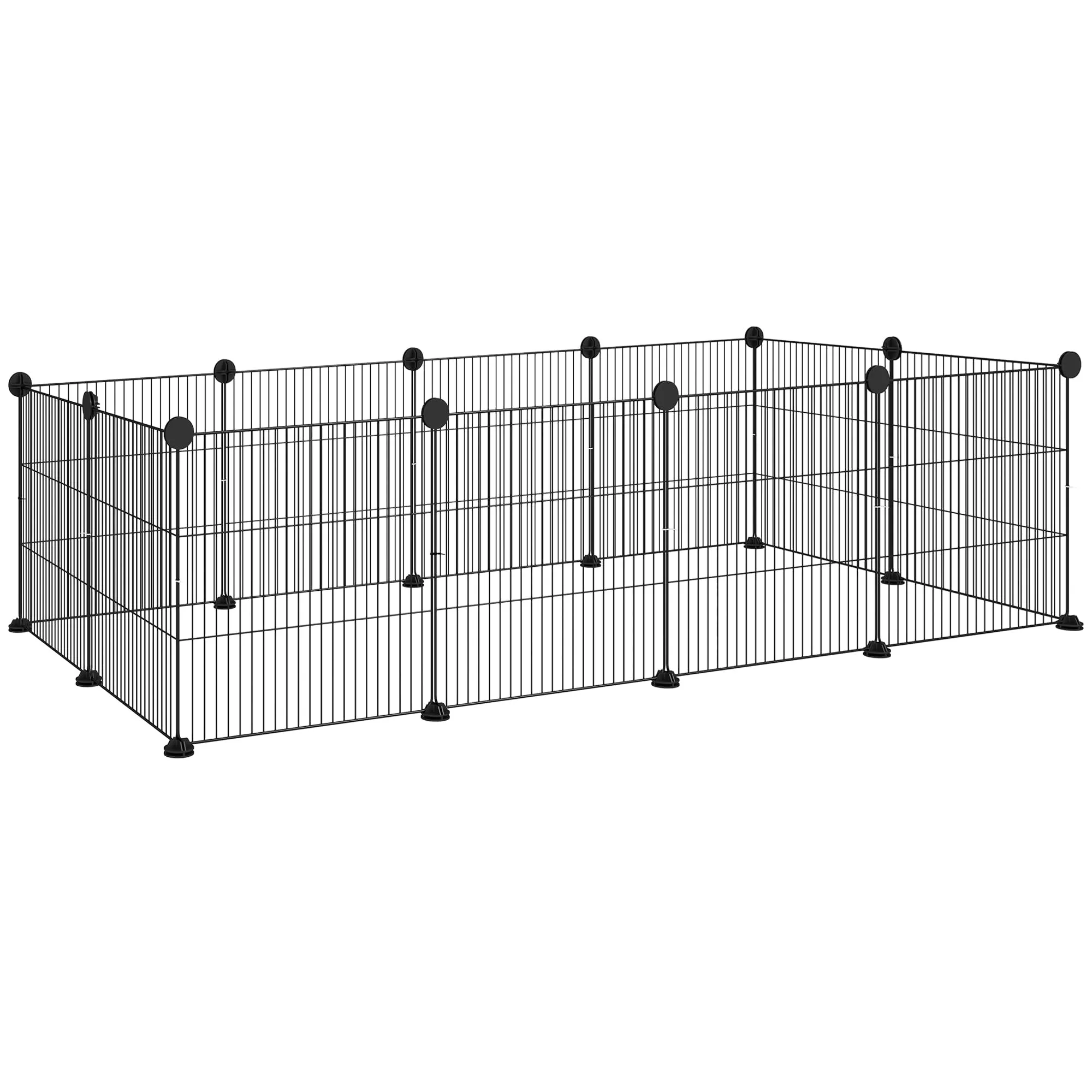 PawHut Recinto per Animali di Piccola Taglia Modulabile con Pannelli e Accessori, Gabbia per Ricci da Interno in Metallo, per Porcellini d'India e Ricci, 140x70x35 cm, Nero
