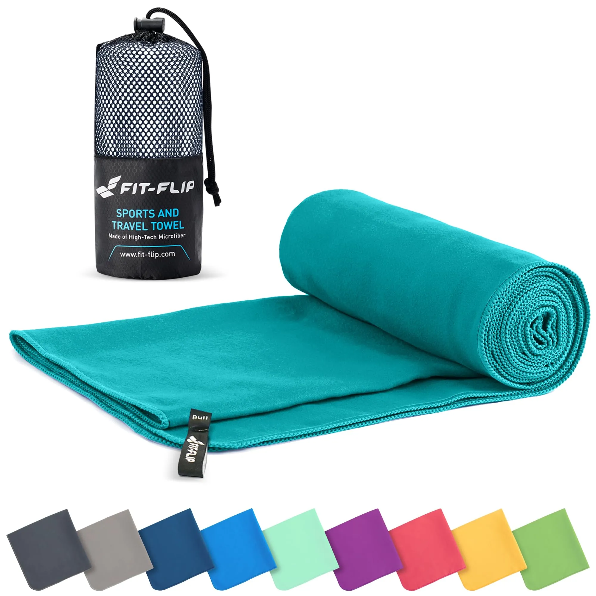 Fit-Flip Asciugamano microfibra - compatto e ultraleggero - asciugamani palestra - il perfetto telo mare grande - ottimale per viaggio, sport e piscina (80x160cm petrolio)