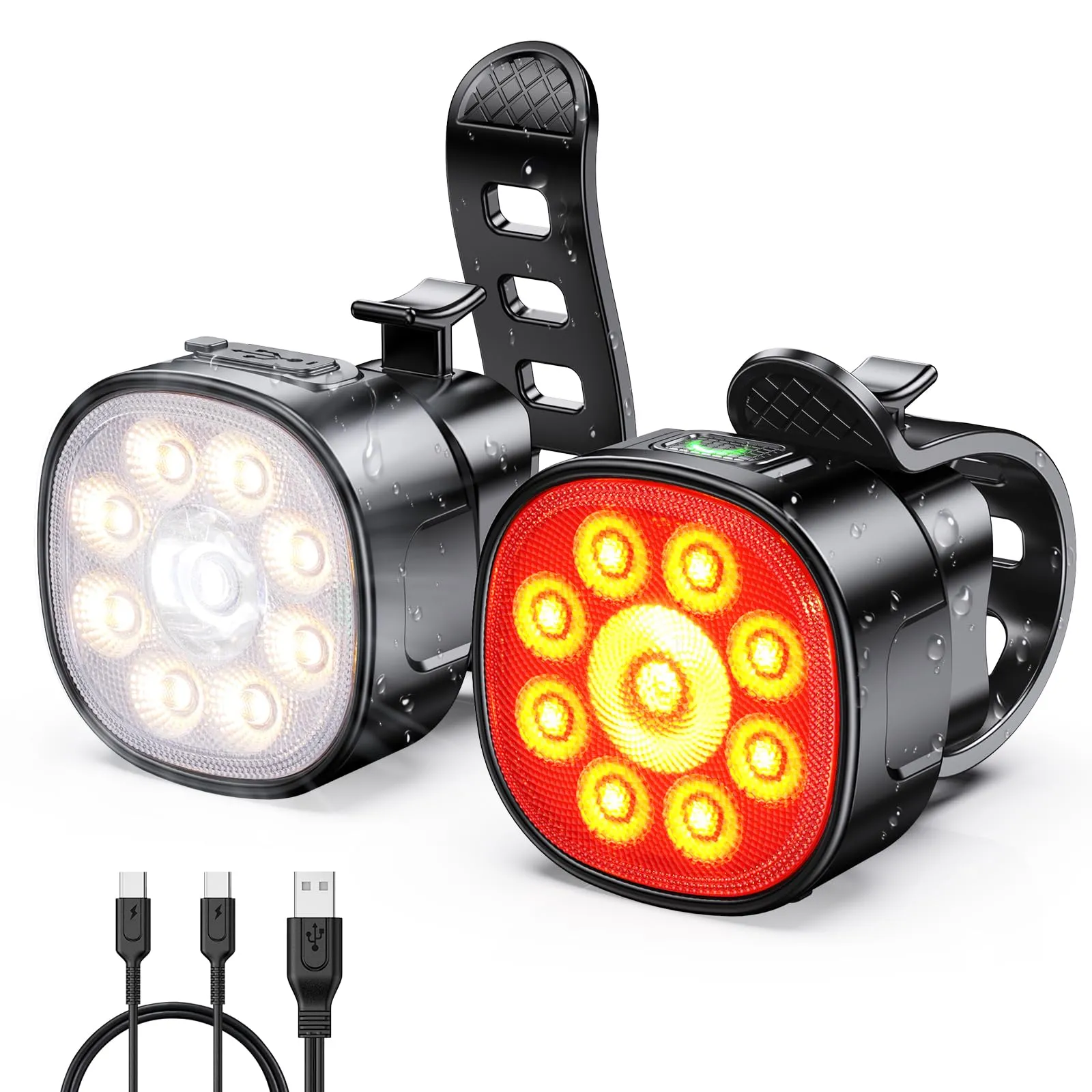 Babacom Luci Bicicletta LED Anteriore e Posteriore, [8+7 Modalità] Kit Luci Bici Ricaricabili USB, Super Luminose Luce Bici Impermeabile IP65, Biciclette Accessori per Bambini da Ciclismo, Bici Strada
