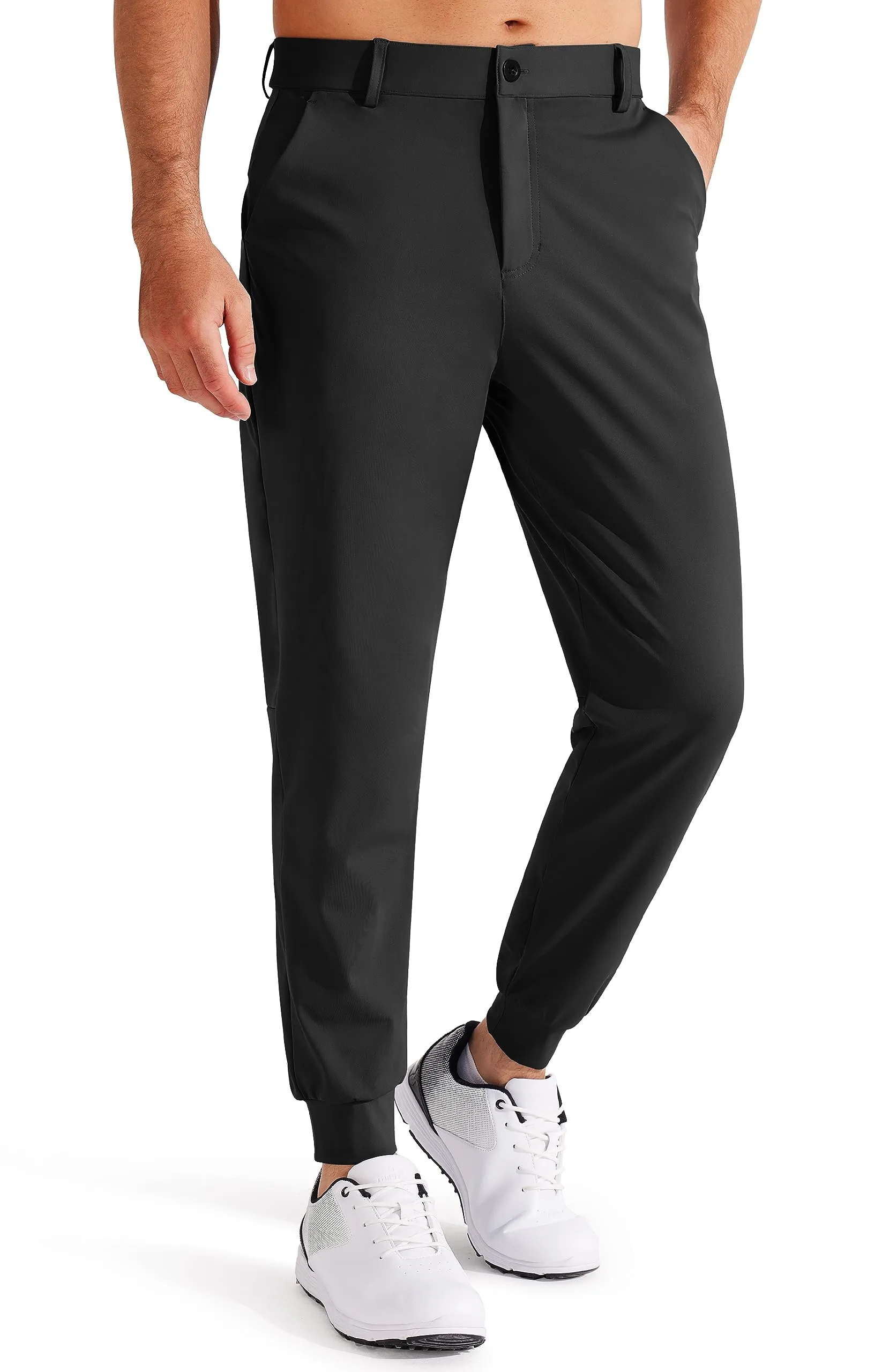 Libin Pantaloni da Golf da Uomo Elasticizzati Slim Fit Jogging Pants Sportivi Abito Pantaloni Lunghi Jogger Tessuto Pants con Tasche, Nero M