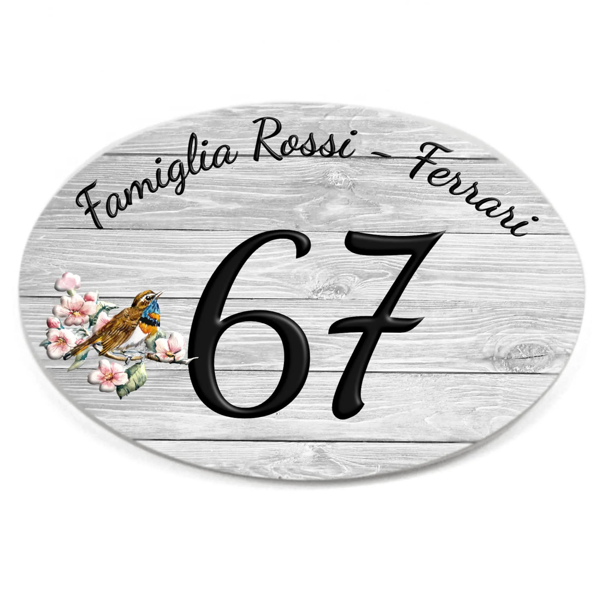 Numero Civico in Ceramica Ovale PERSONALIZZABILE con Nome Famiglia, Targa Decorativa per Interno ed Esterno.