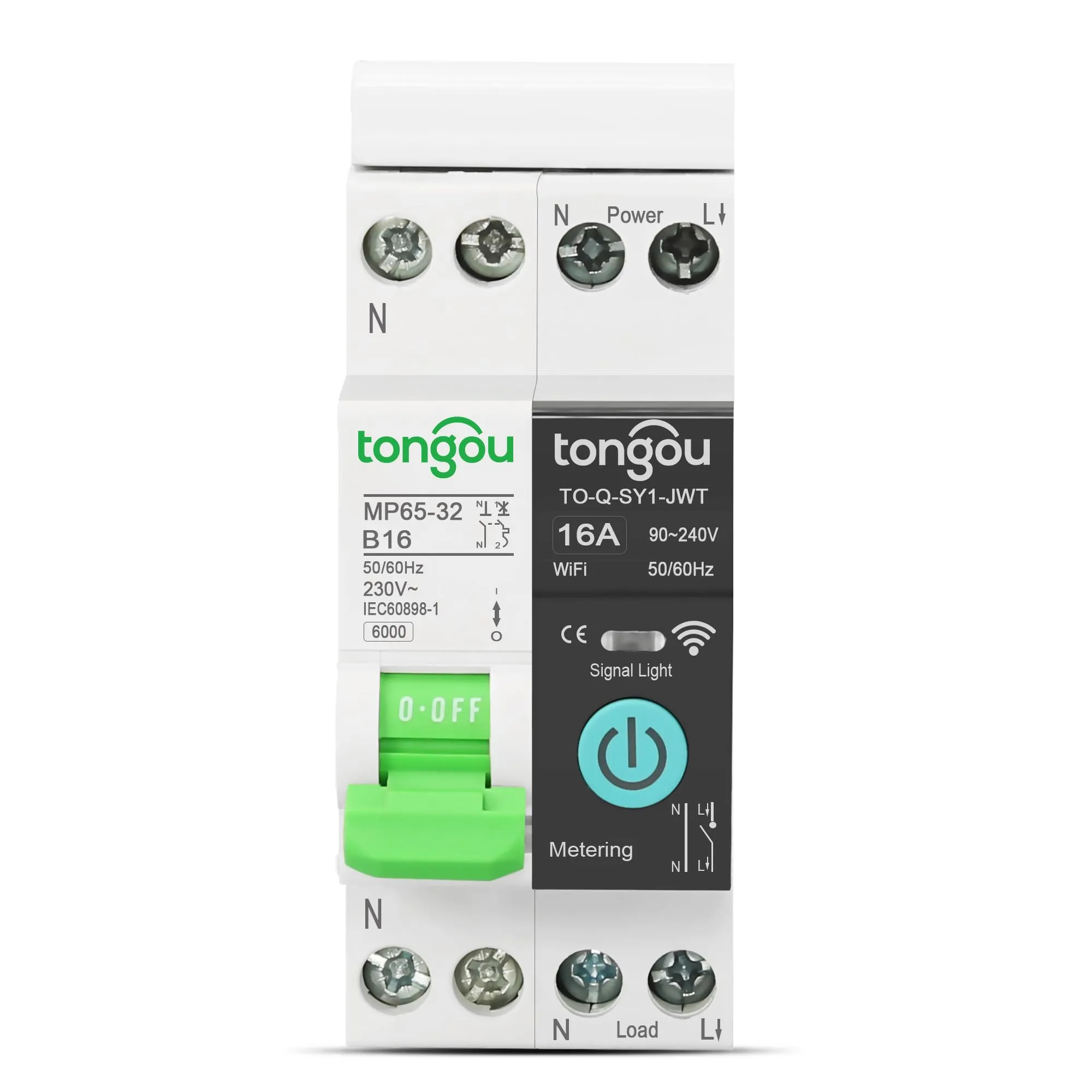 TONGOU Interruttore Magnetotermico, Curva B, In16A,1P+N Smart Interruttore wifi Din con Controllo Remoto tramite App Smart Life, Protezione da cortocircuito 6kA