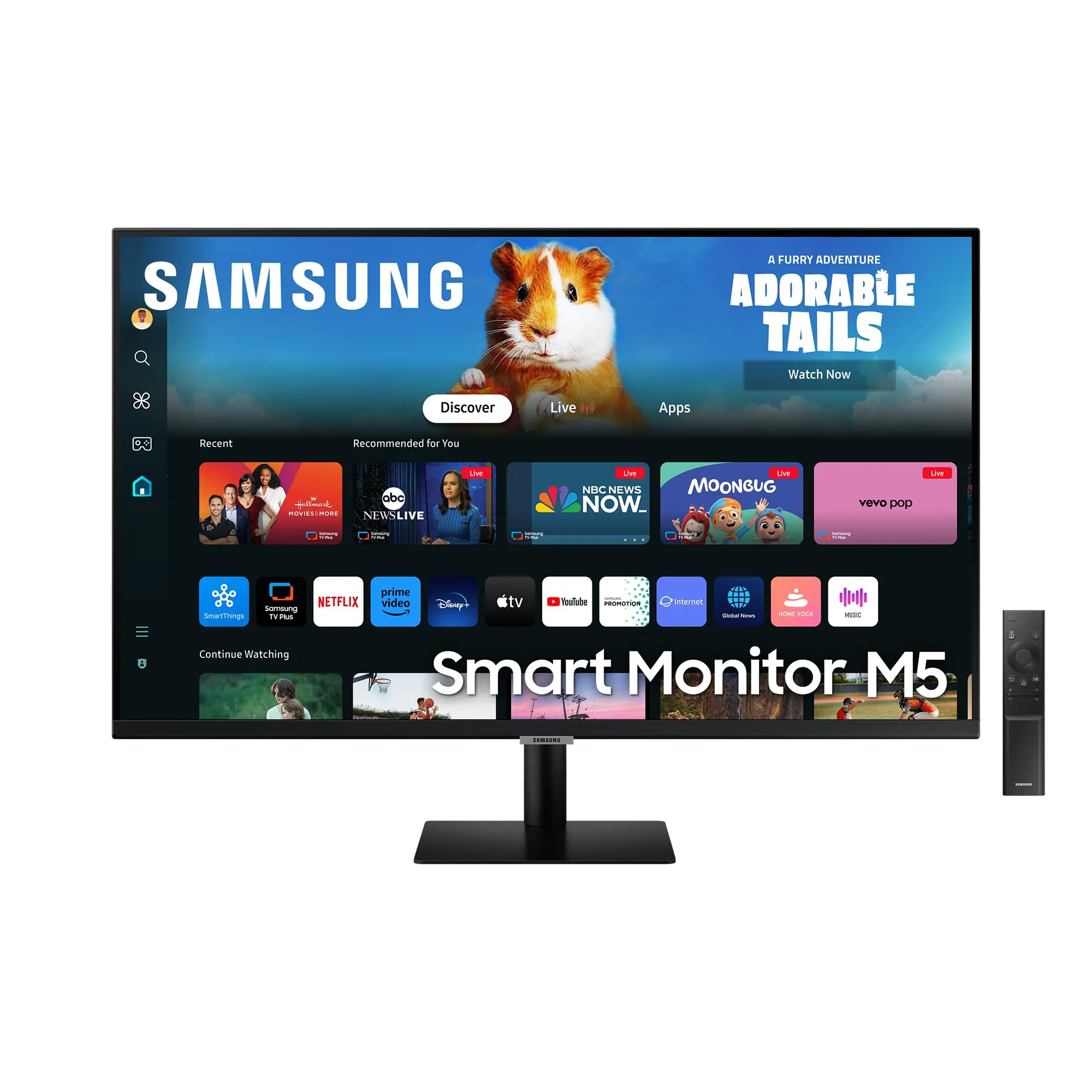 Samsung Smart Monitor M5 (S27DM502), Flat 27'', 1920x1080 (Full HD), Smart Hub con app di streaming, Office 365, Gaming Hub, Speaker integrati, Telecomando, WiFi, HDMI, USB
