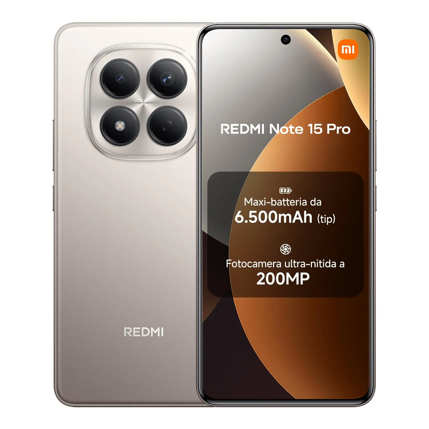 XIAOMI Redmi Note 15 Pro, Smartphone 12+512GB, Batteria massiccia da 6500 mAh, Fotocamera 200 MP, Resistenza IP65, Display AMOLED FHD+ da 6,77", Titanio, Garanzia 2 anni, Caricatore non incluso