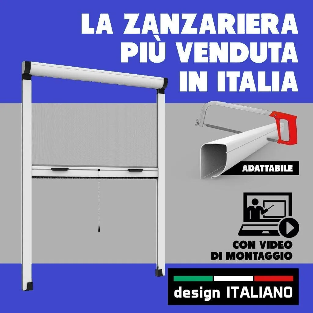 Zanzariera a Rullo Riducibile Verticale fai da te in kit Vari Colori e Misure disponibili (120 x 160, Bianco)