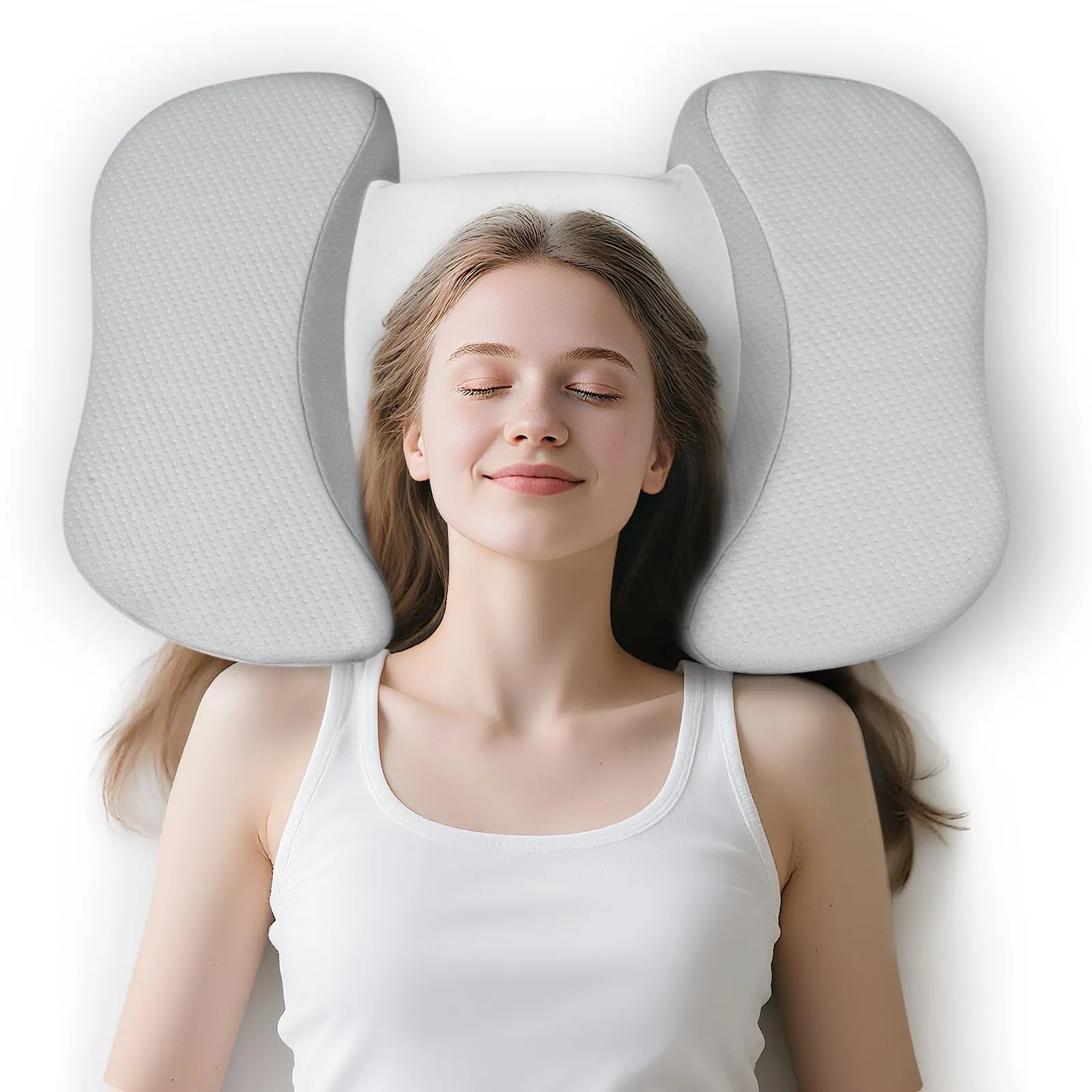 HOMCA Cuscino per Dormire Sulla Schiena, Cuscino di Bellezza Anti-invecchiamento, Antiacne e Anticrespo, Cuscino Cervicale in Memory Foam, Posizione Corretta del Collo e Della Schiena, Grigio