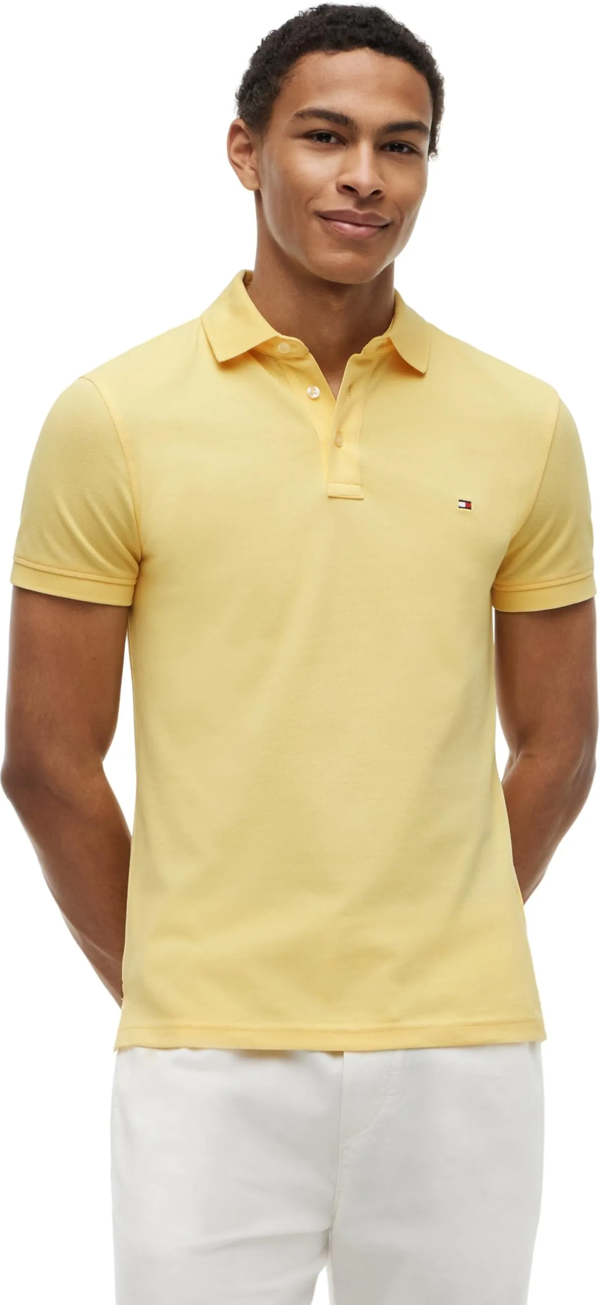 Tommy Hilfiger Uomo Maglietta Polo Maniche Corte 1985 Slim Fit, Giallo (Citronella), L