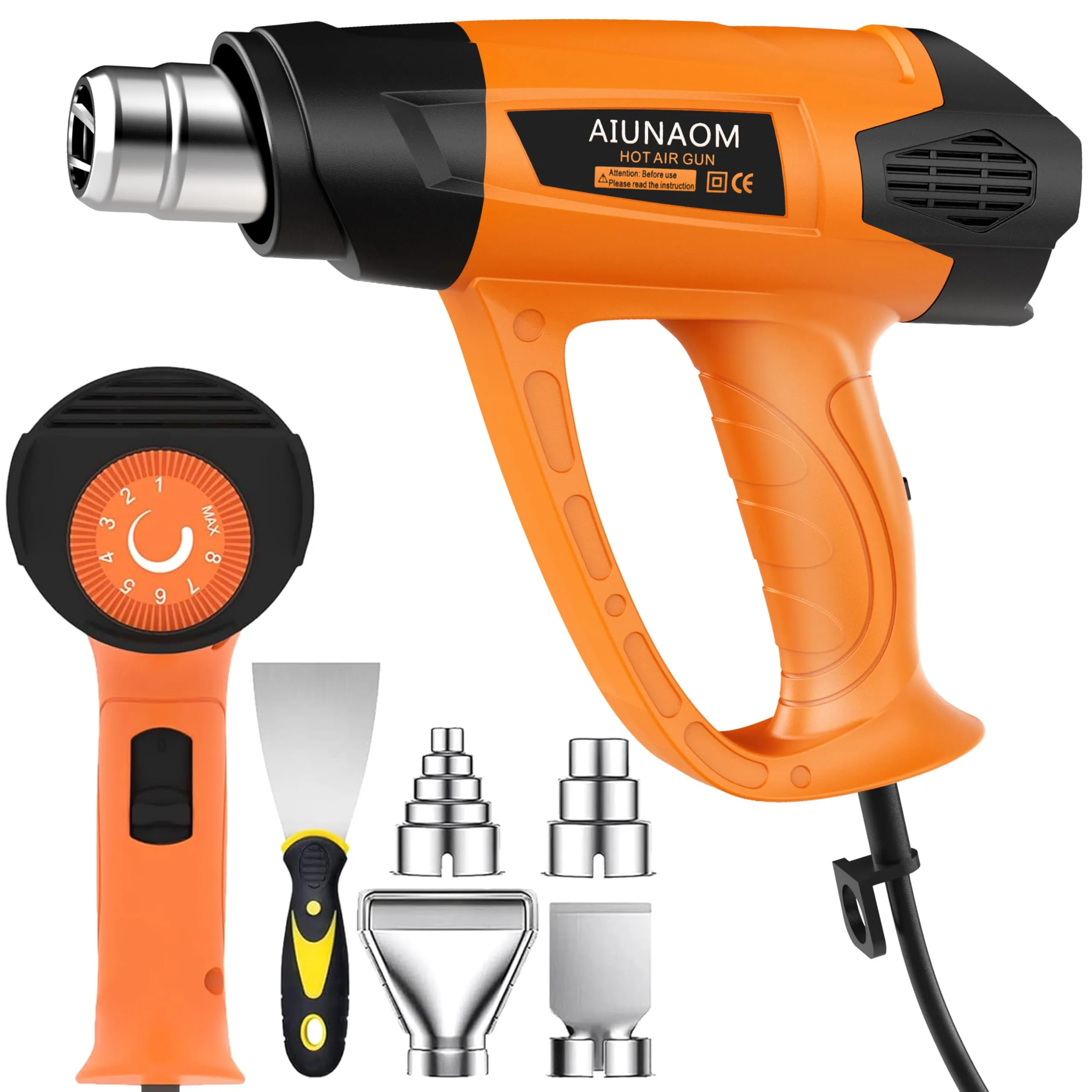 AIUNAOM Pistola Termica 2000W Pistola ad Aria Calda Professionale 9 livelli di temperatura regolabile 50℃- 650℃ con 6 Accessori e Protezione da Sovraccarico Per Sverniciare, Riscaldare e Scongelare
