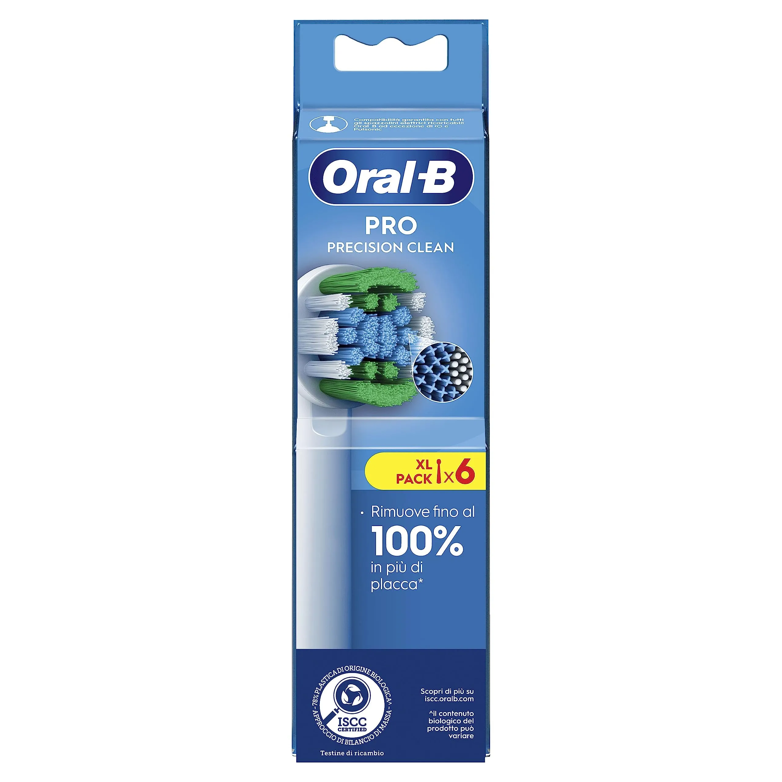 Oral-B Precision Clean Testine Spazzolino Elettrico, Confezione da 6 Testine di Ricambio, 3 Tipi di Setole per una Pulizia Precisa e Sbiancante, Indicatore di Utilizzo della Testina