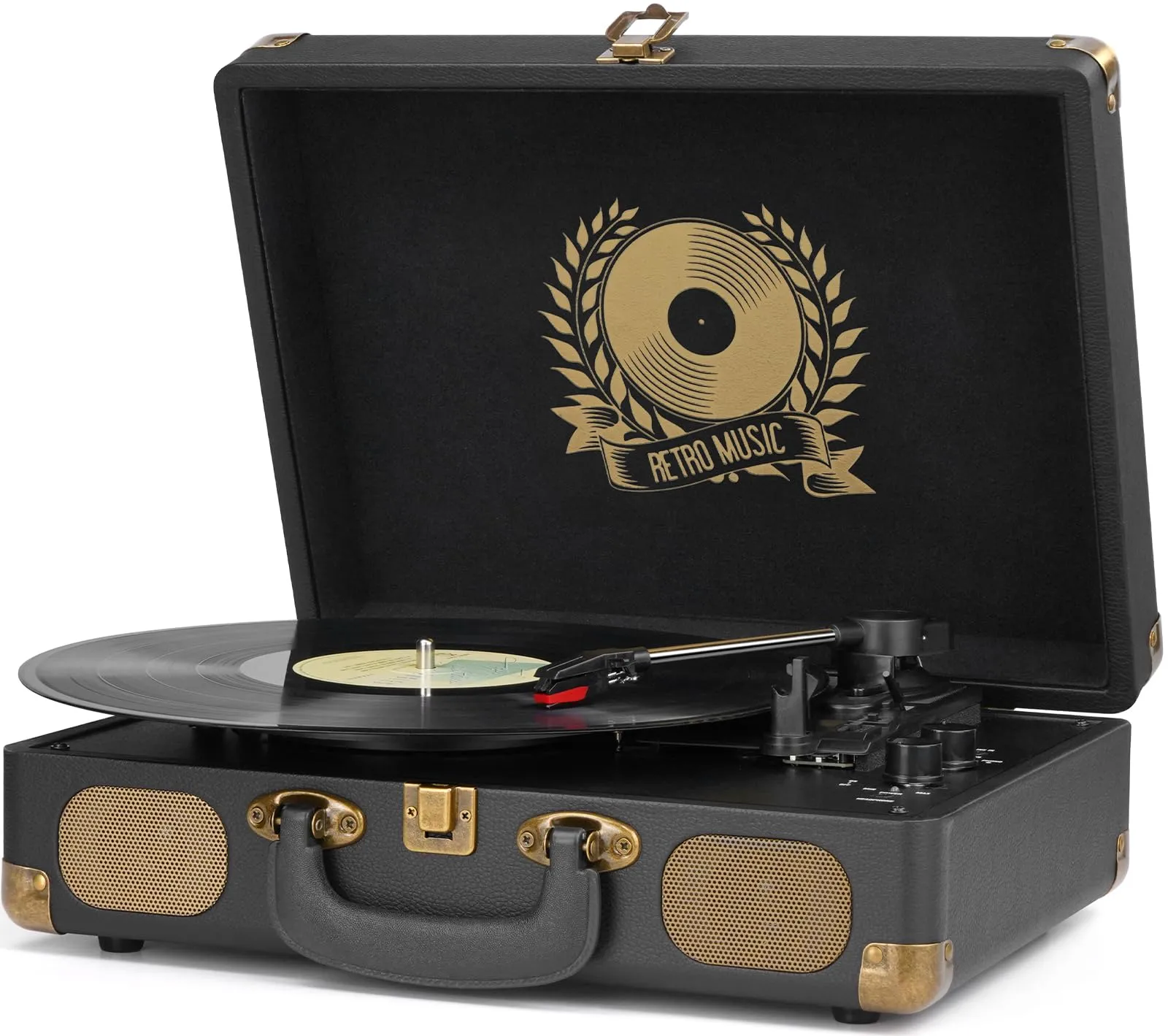 Giradischi in vinile Bluetooth a 3 velocità portatile, uscita USB digitale, vinile digitale a MP3, vintage valigia con altoparlanti integrati, RCA Line Out AUX in cuffia jack vintage giradischi nero