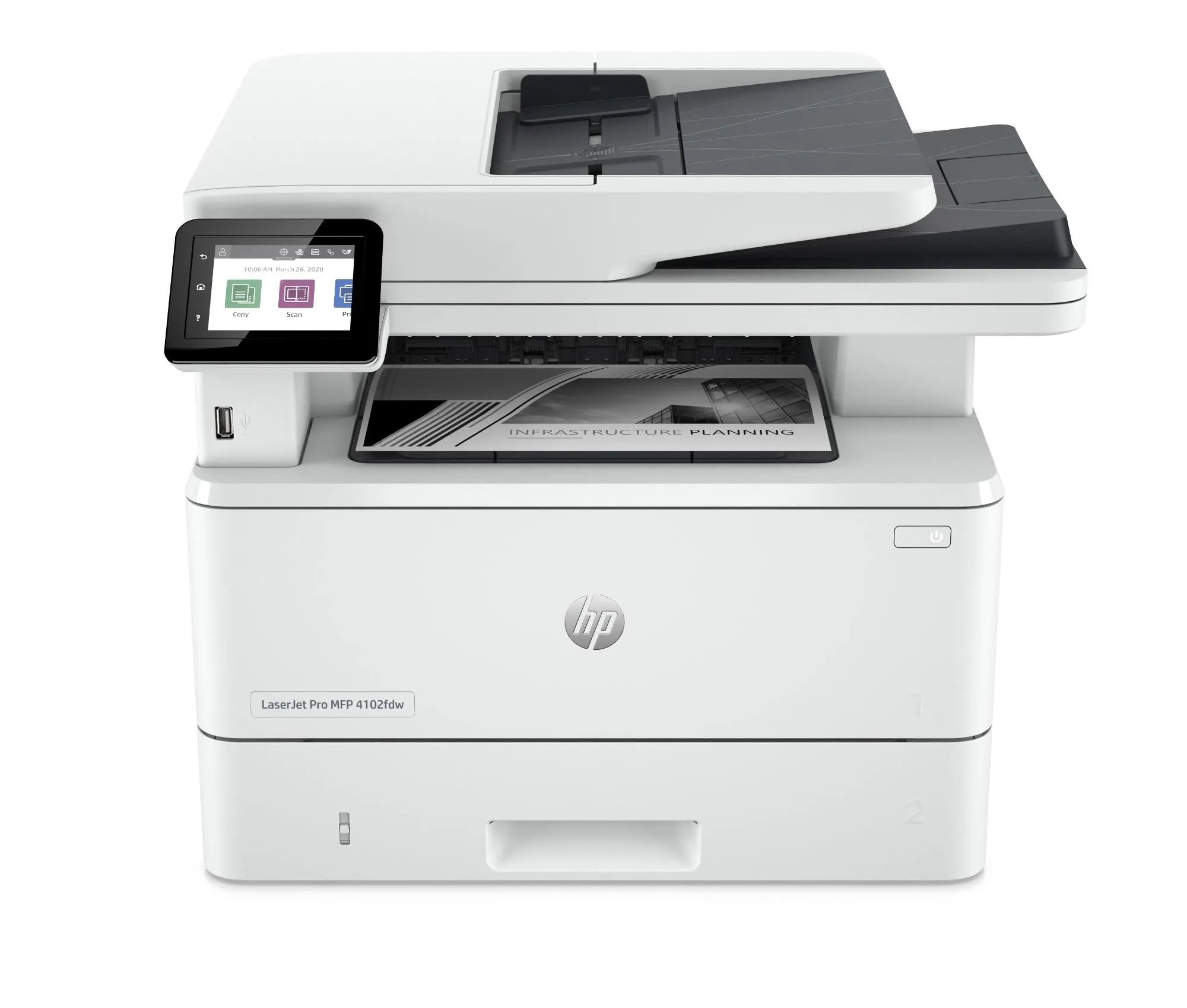HP LaserJet Pro MFP 4102fdw 2Z624F, Stampante Multifunzione A4, Stampa Fronte e Retro Automatico in b/n, 42 ppm, USB Host, Wi-Fi, Ethernet, Fax, ADF, HP Smart, Bianca