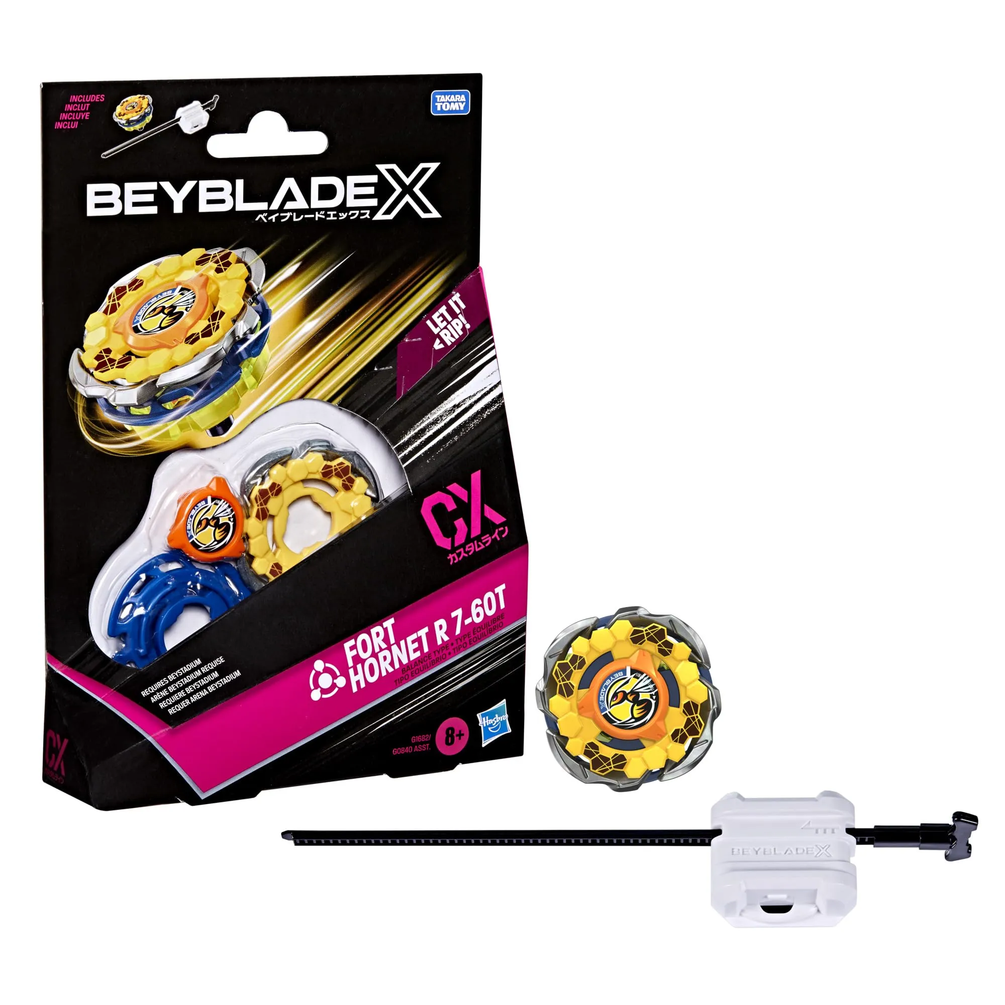 Beyblade X, Set Starter Pack Fort Hornet R 7-60T CX con Trottola e Lanciatore