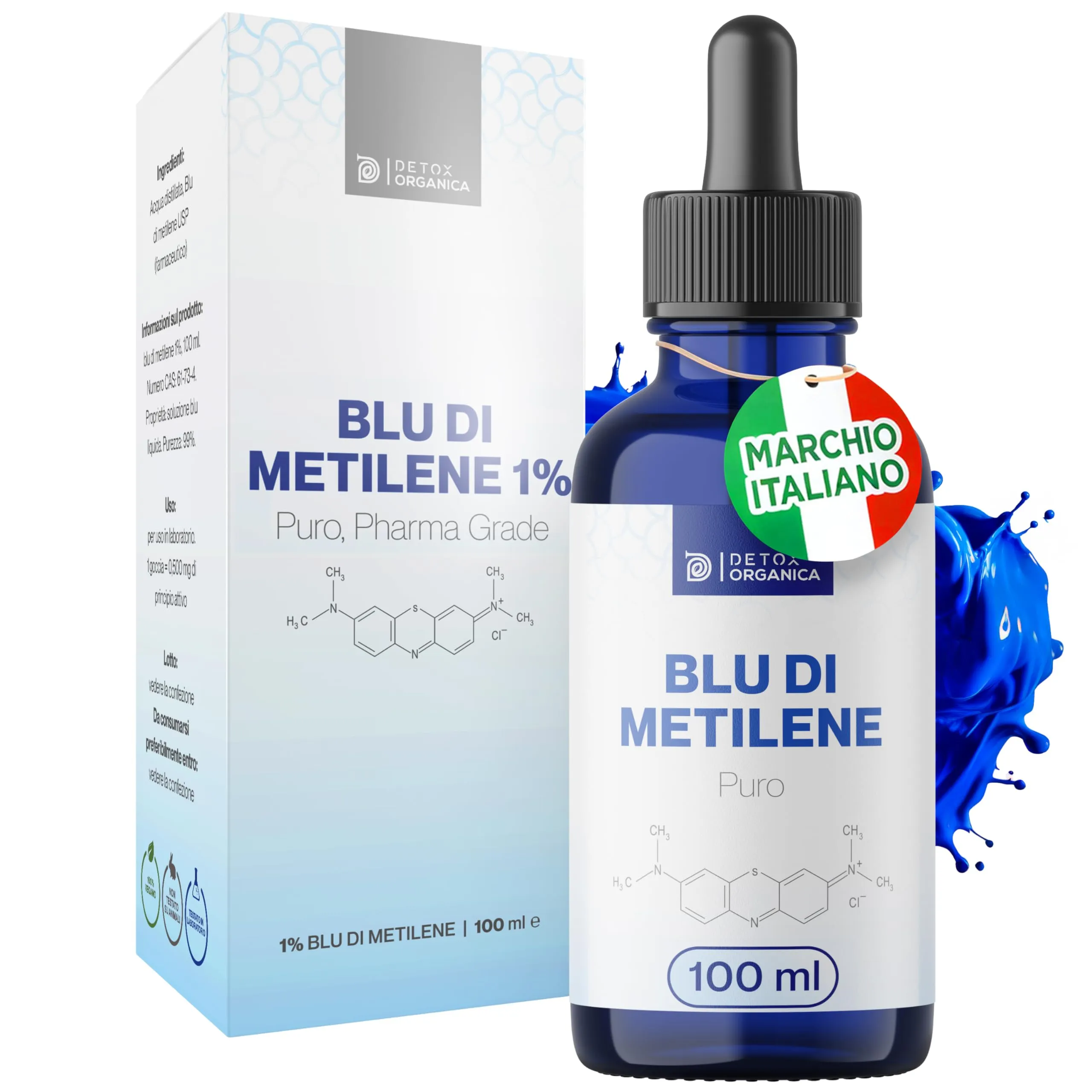 Detox Organica-Soluzione di Blu di metilene con pipetta-Qualità Farmaceutica-100 ml-Soluzione all'1%-Methylene Blue-Qualità Testata-Alta Purezza-Versatilità d'Uso-Prodotto in Germania