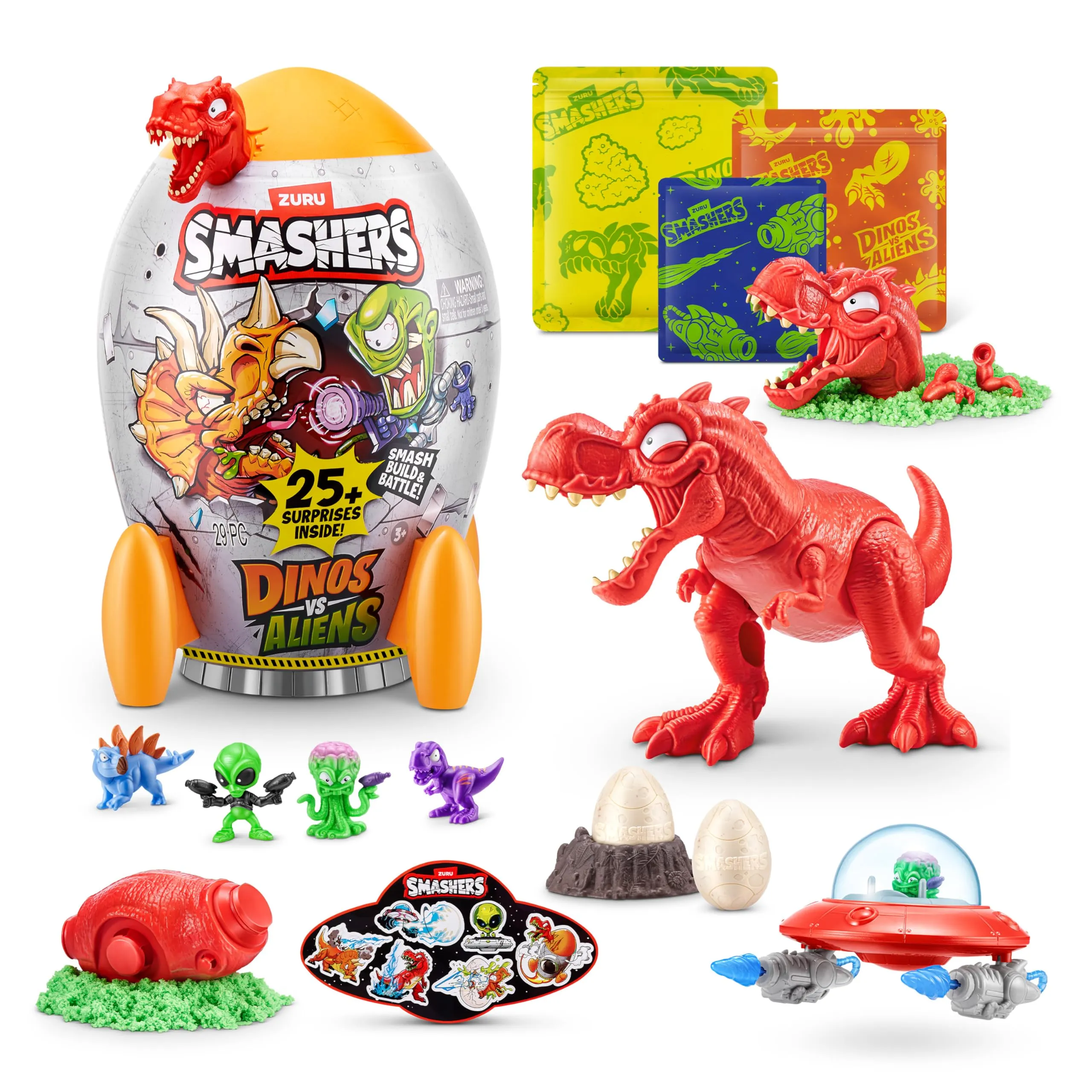 Smashers Dino vs Aliens Medium di ZURU, uovo giocattolo da distruggere per bambini (T-REX)