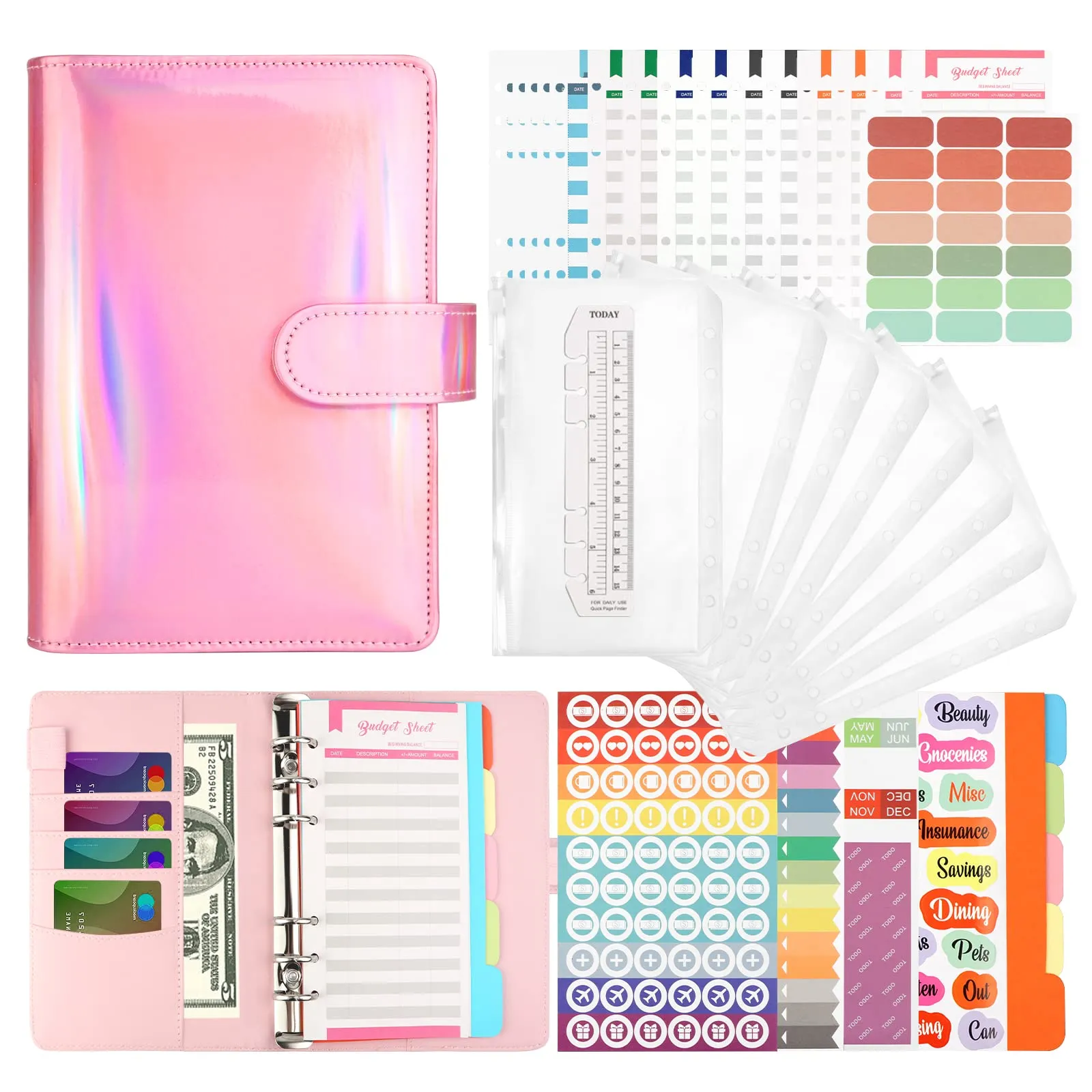 LTZGO Raccoglitore ad 6 Anelli, Budget Binder con 40Pezzi