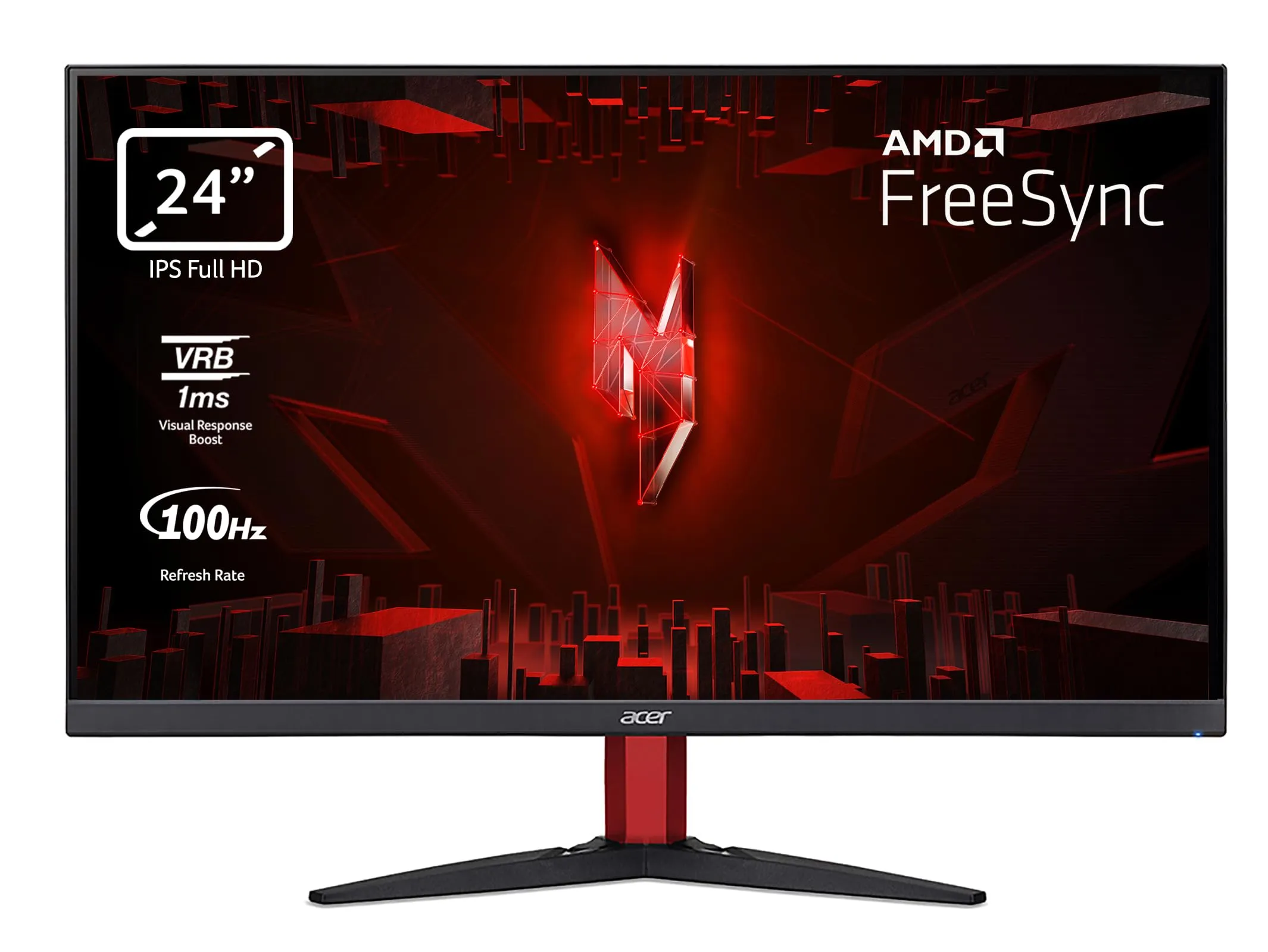 Acer Nitro KG242YEbiif, Monitor Gaming PC 24", Display IPS Full HD 100 Hz, 1 ms (VRB), 16:9, FreeSync, VGA, HDMI (1.4), Lum 250 cd/m2, ZeroFrame, Cavo HDMI Incluso