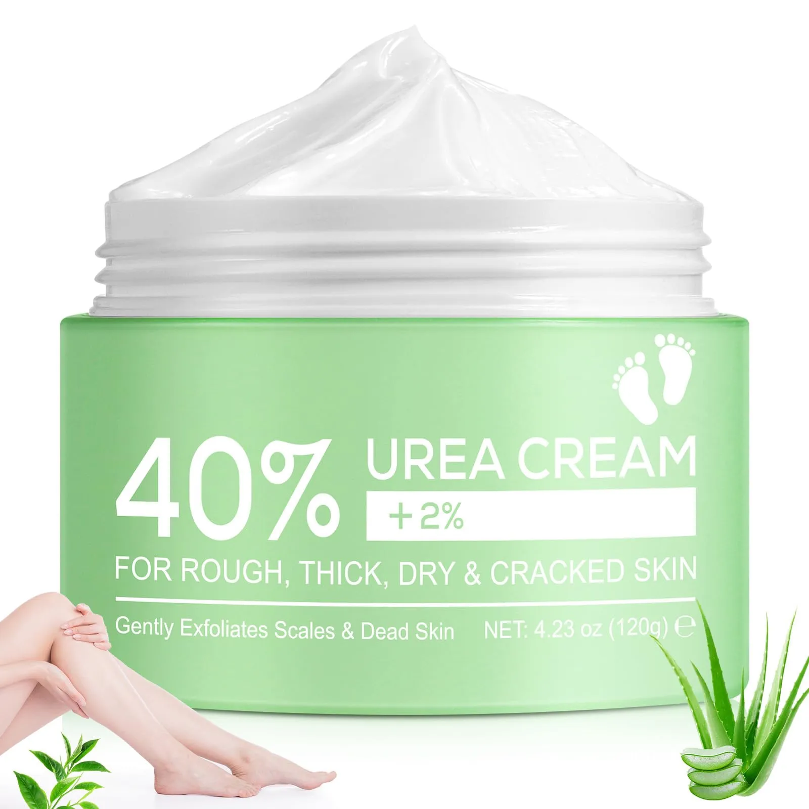 Crema Urea, Urea Crema al 40%, con Acido Ssalicilico al 2% e Acido Ialuronico, Melaleuca e Aloe Vera per Un'idratazione Profonda, per Piedi, Mani, Talloni, Gomiti, Unghie e Ginocchia