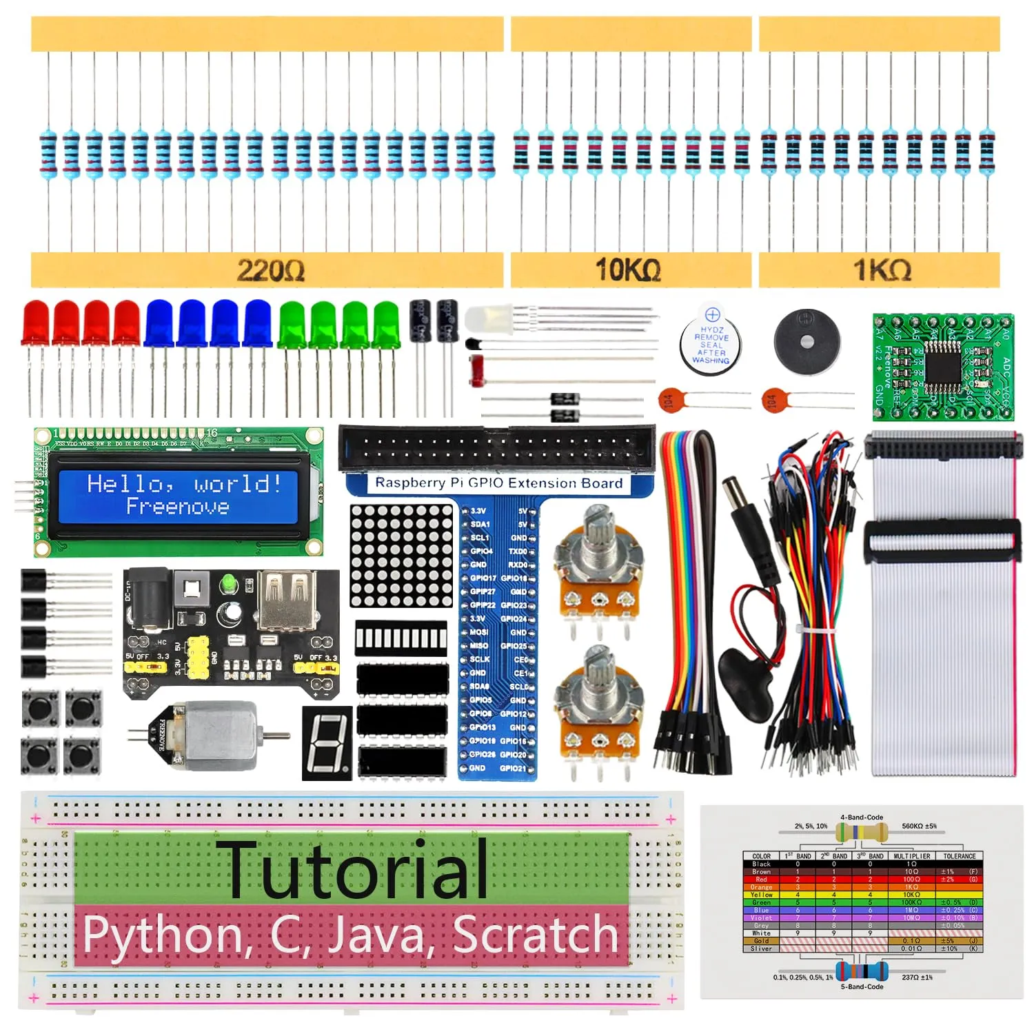 Freenove Super Starter Kit for Raspberry Pi 5 4 B 3 B+ 400 Zero 2 W, 682-Page Detailed Tutorial, Python C Java Scratch Processing Code, 164 Items, 88 Projects (Raspberry Pi NOT Included)