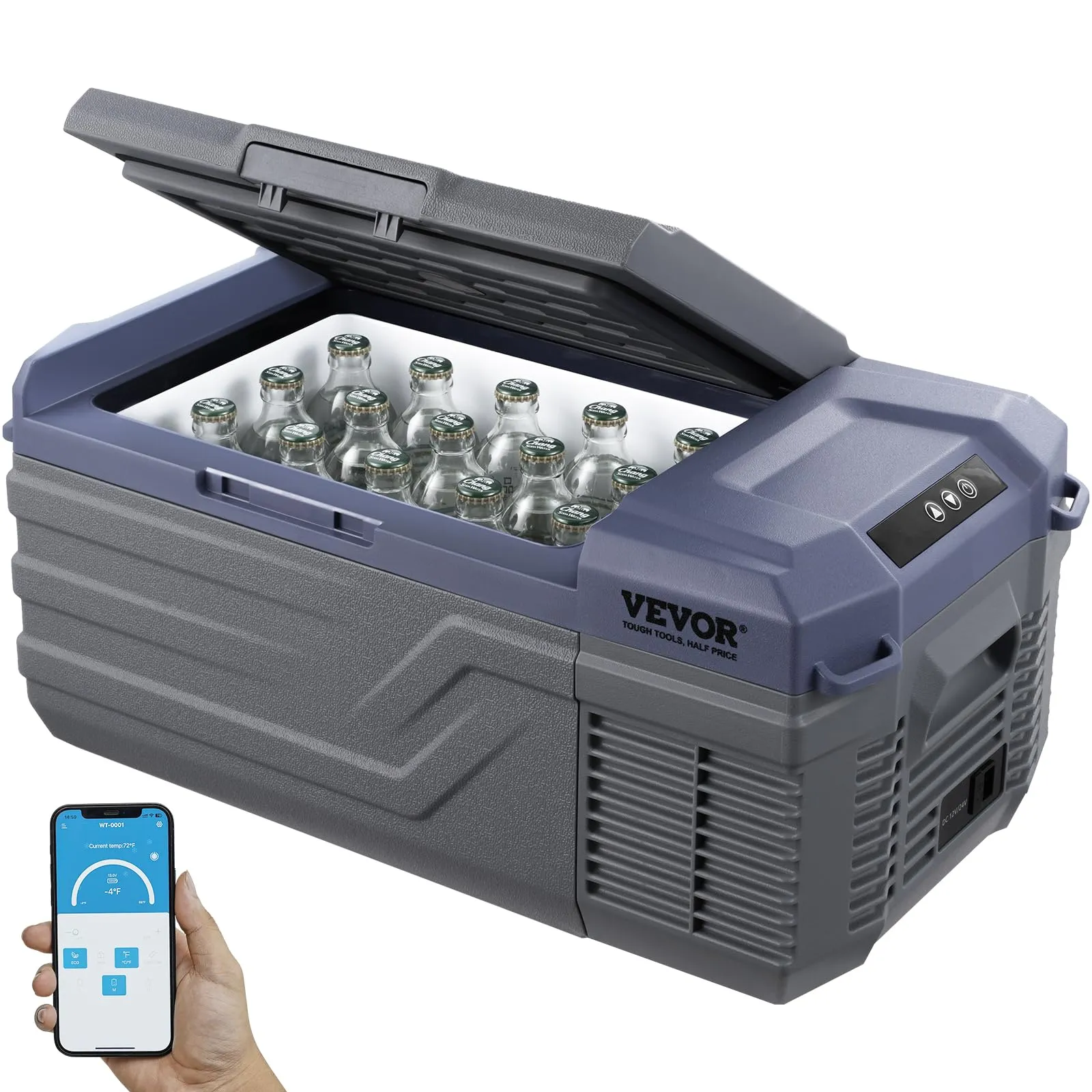 VEVOR Frigorifero per Auto, Congelatore Portatile Zona Singola 15 L 12 Volt, Gamma Regolabile da -20~20 ℃, Dispositivo di Raffreddamento a Compressore 12/24 V CC e 100-240 V CA per Campeggio Camper