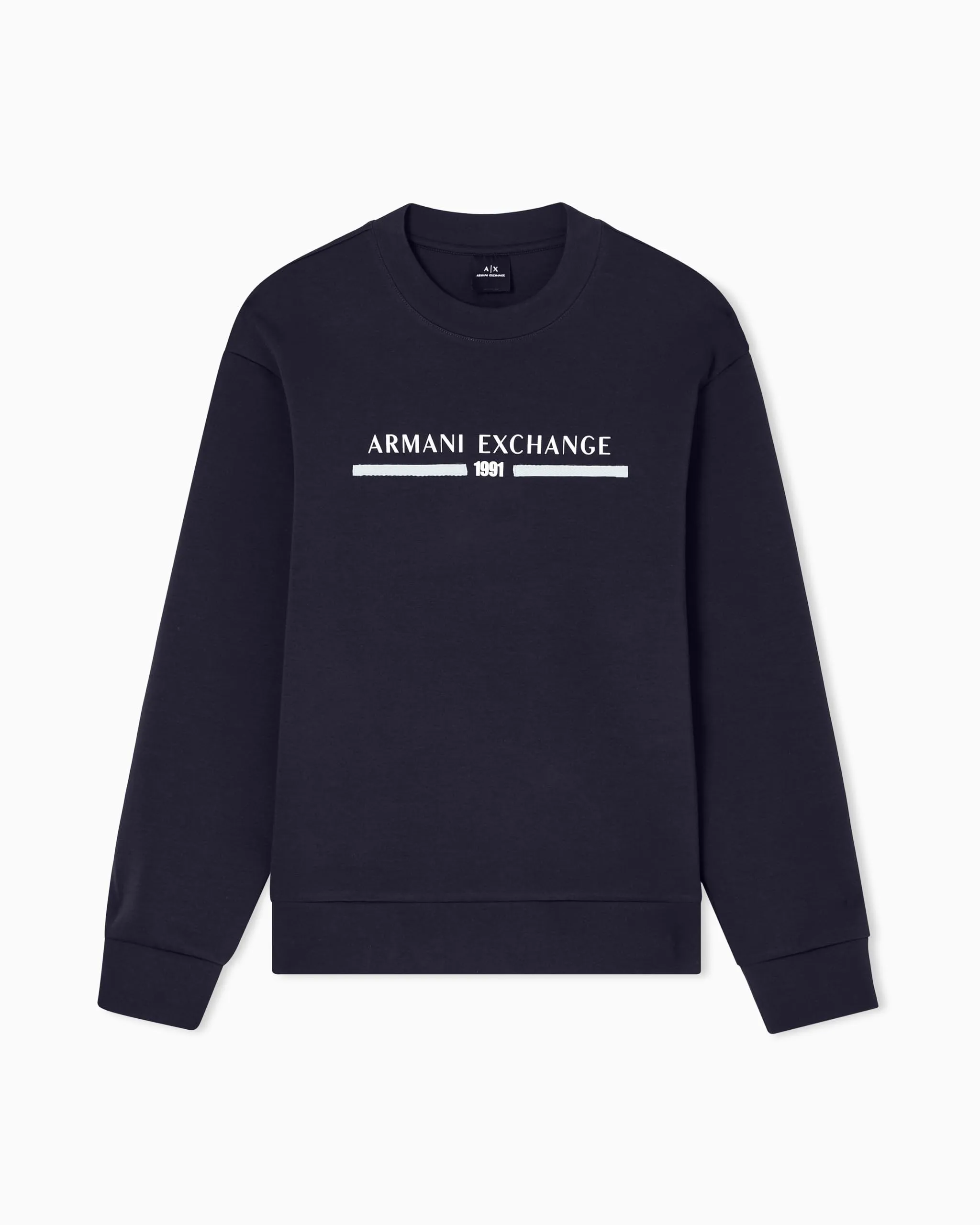 Armani Exchange Center Chest Logo Crewneck Maglia di Tuta, Navy Scuro, XS Uomo
