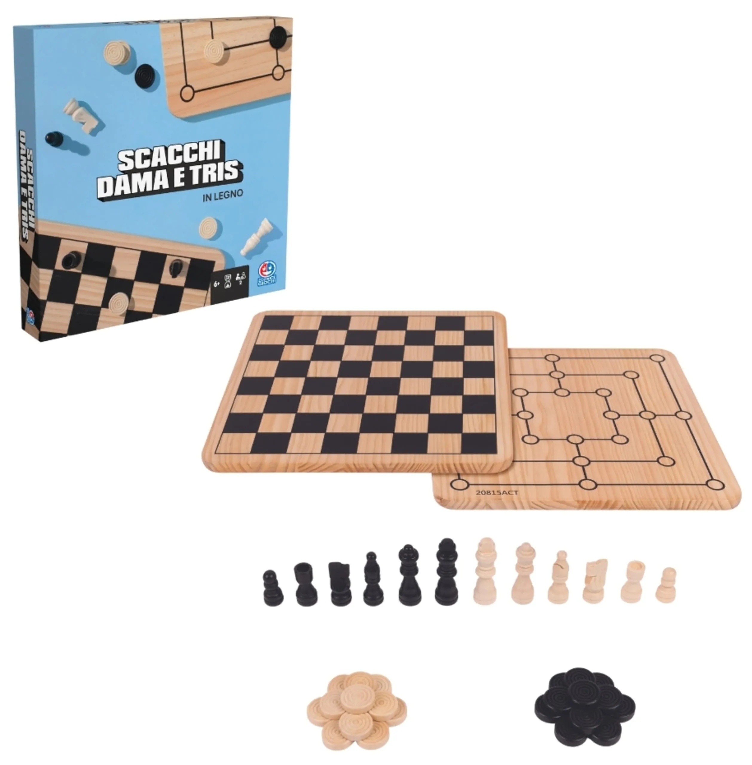 Spin Master Games Editrice Giochi, Giochi da Tavolo Classici, Scacchi Dama e Tris, Scacchiera in Legno 3 in 1, Scacchiera Professionale, dai 6 Anni in su