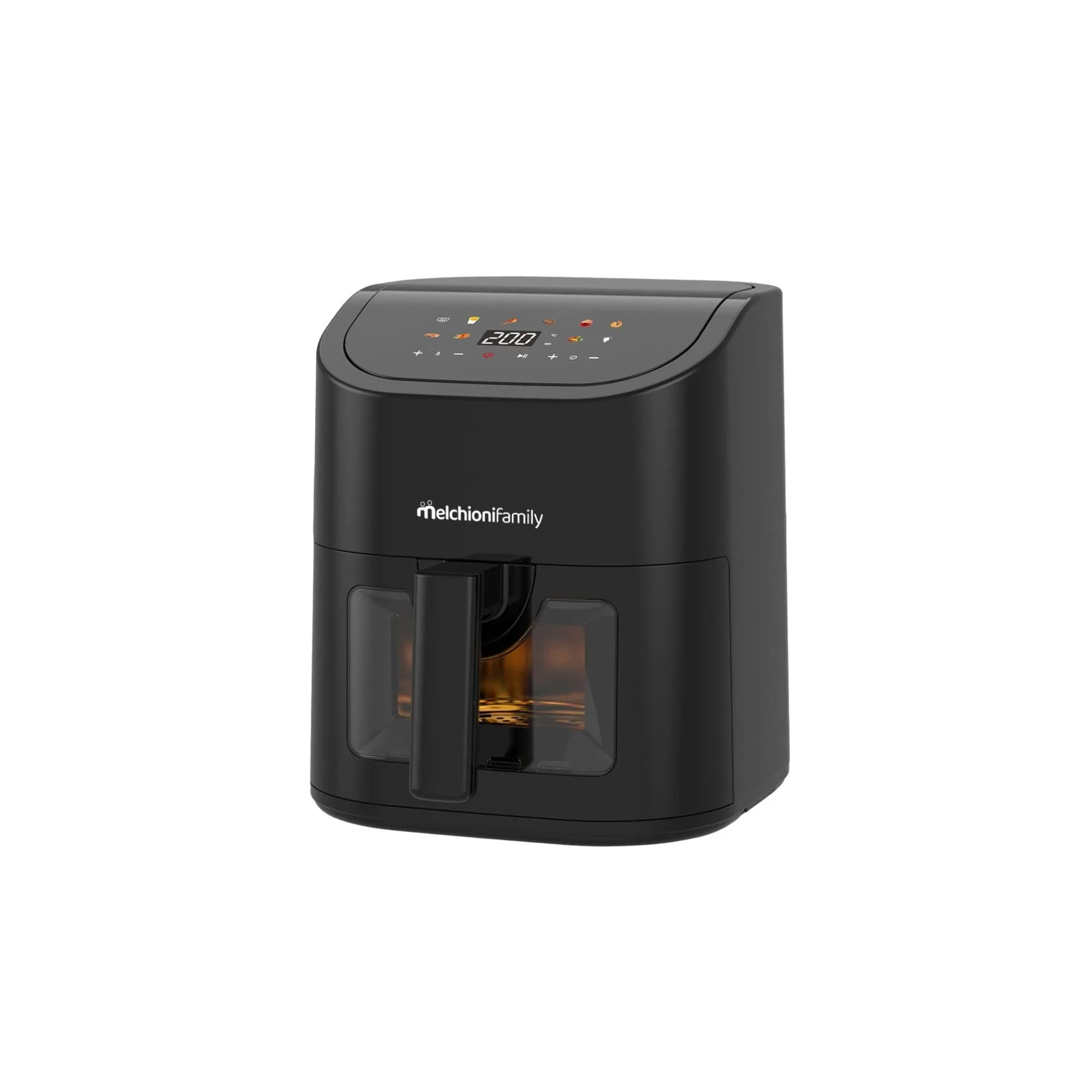 Melchioni Family | Friggitrice ad Aria EMMA, Capacità 5 litri, Display Touch Screen e Timer, Finestra Trasparente, Air Fryer Senza Olio con 8 Programmi, 80-200°, 1300 W, Colore Nero