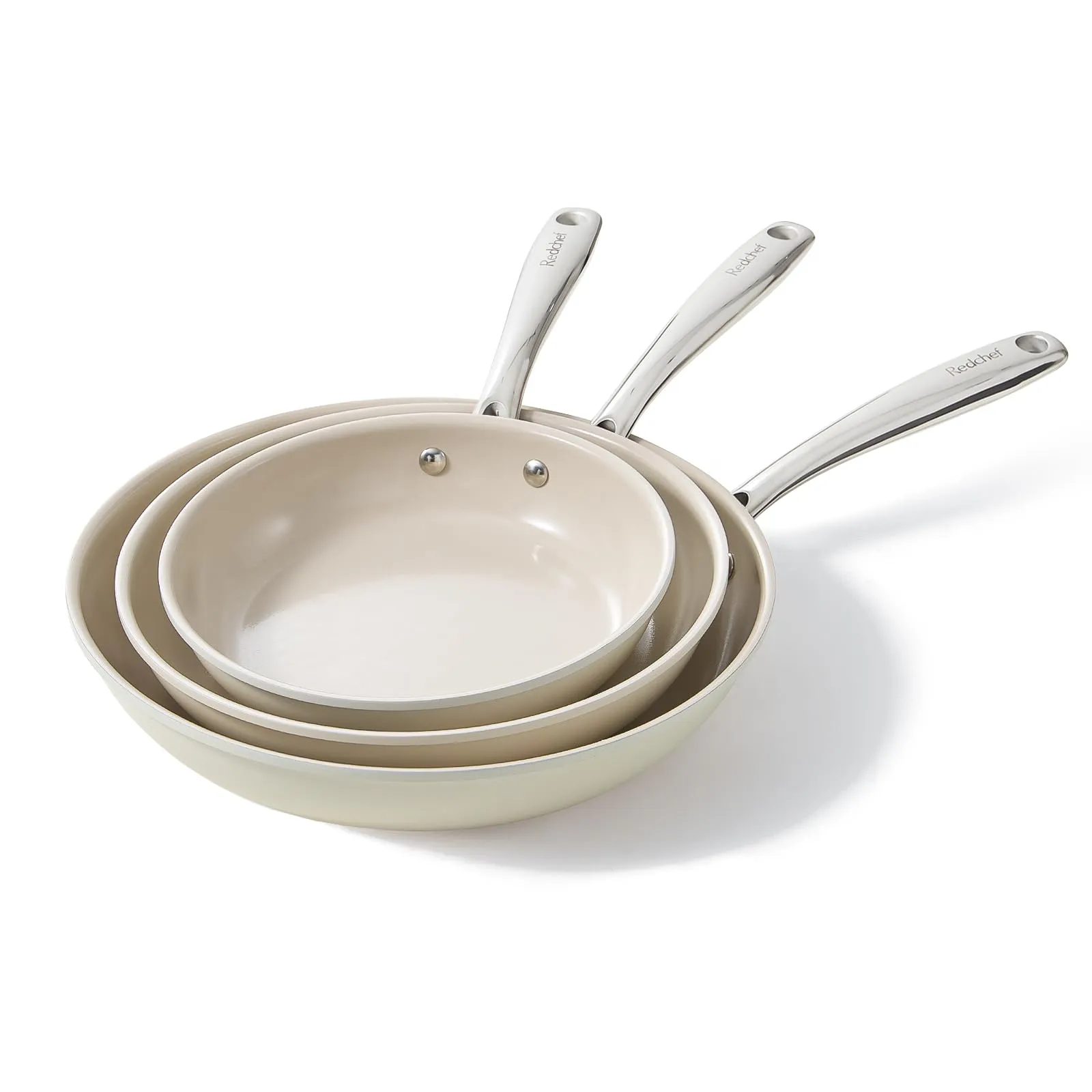 Redchef Set Padelle 3 Ceramica Antiaderenti, 3 Padelle 20/24/28 Cm Con Antiaderenti In Alluminio, Batteria Pentole Induzione Per Tutti I Piani Cottura,Senza Ptfe, Pfas, Pfoa, Adatte Per Forno, Beige