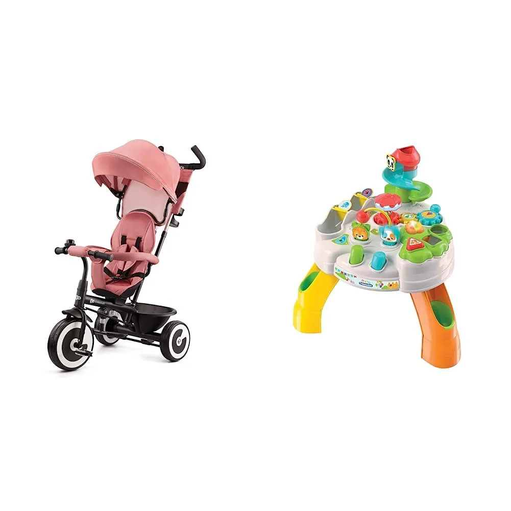 Kinderkraft ASTON Triciclo bambini dai 9 Mesi fino 25 kg, Passeggino con Maniglione regolabile & Clementoni - Baby - Tavolo Happy Park - Tavolino Multiattività Parco degli Animali