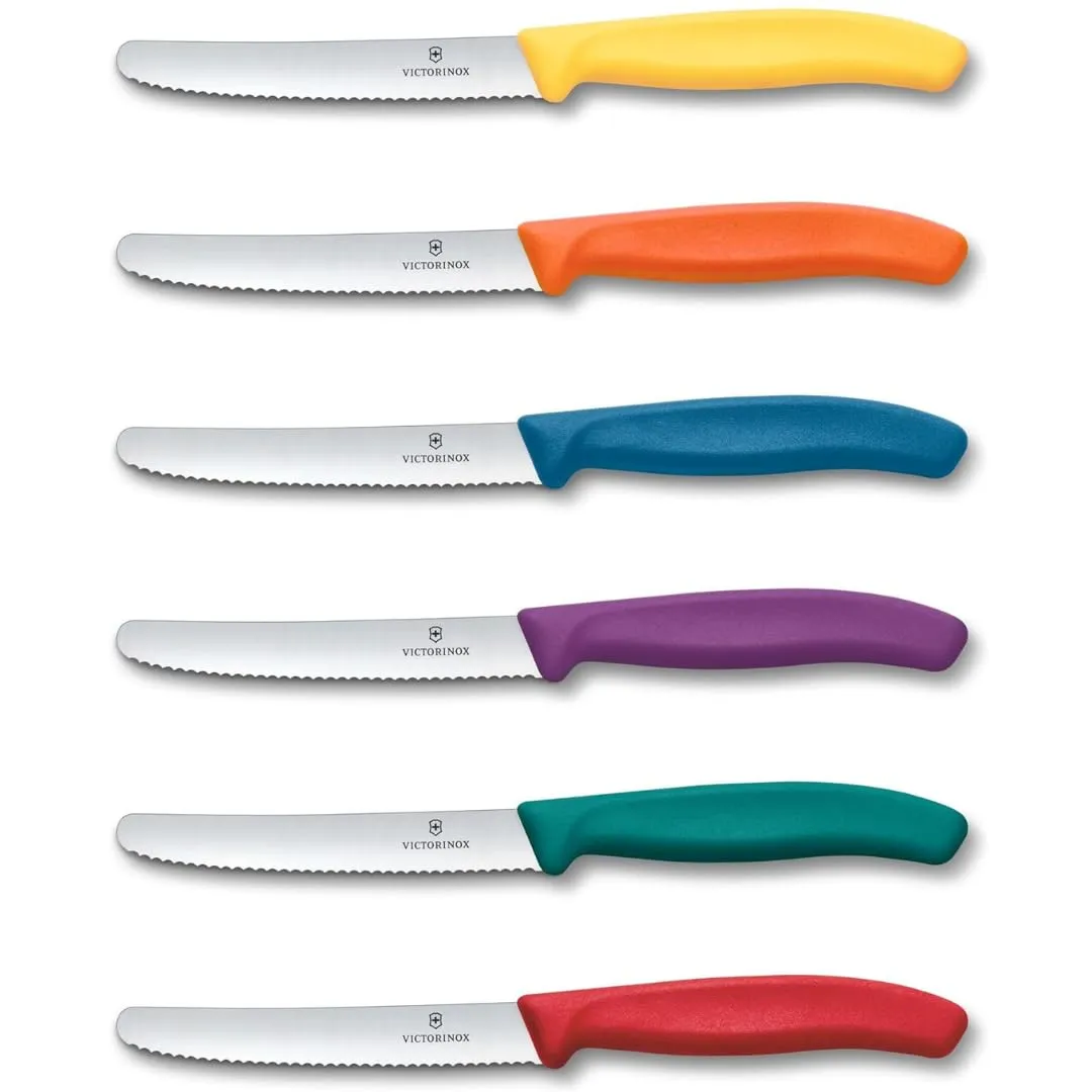 Victorinox Swiss Classic set 6 coltelli da tavola seghettati, coltelli da pane, 11 cm, acciaio inox, lavabile in lavastoviglie, Swiss Made, multicolore