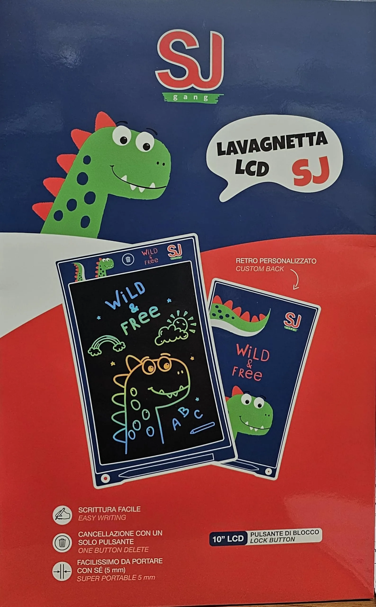 Lavagnetta LCD SEVEN SJ GANG, Schermo 10" LCD, Cancellazione con un Solo Pulsante, Portatile 5 mm - DINOSAURO