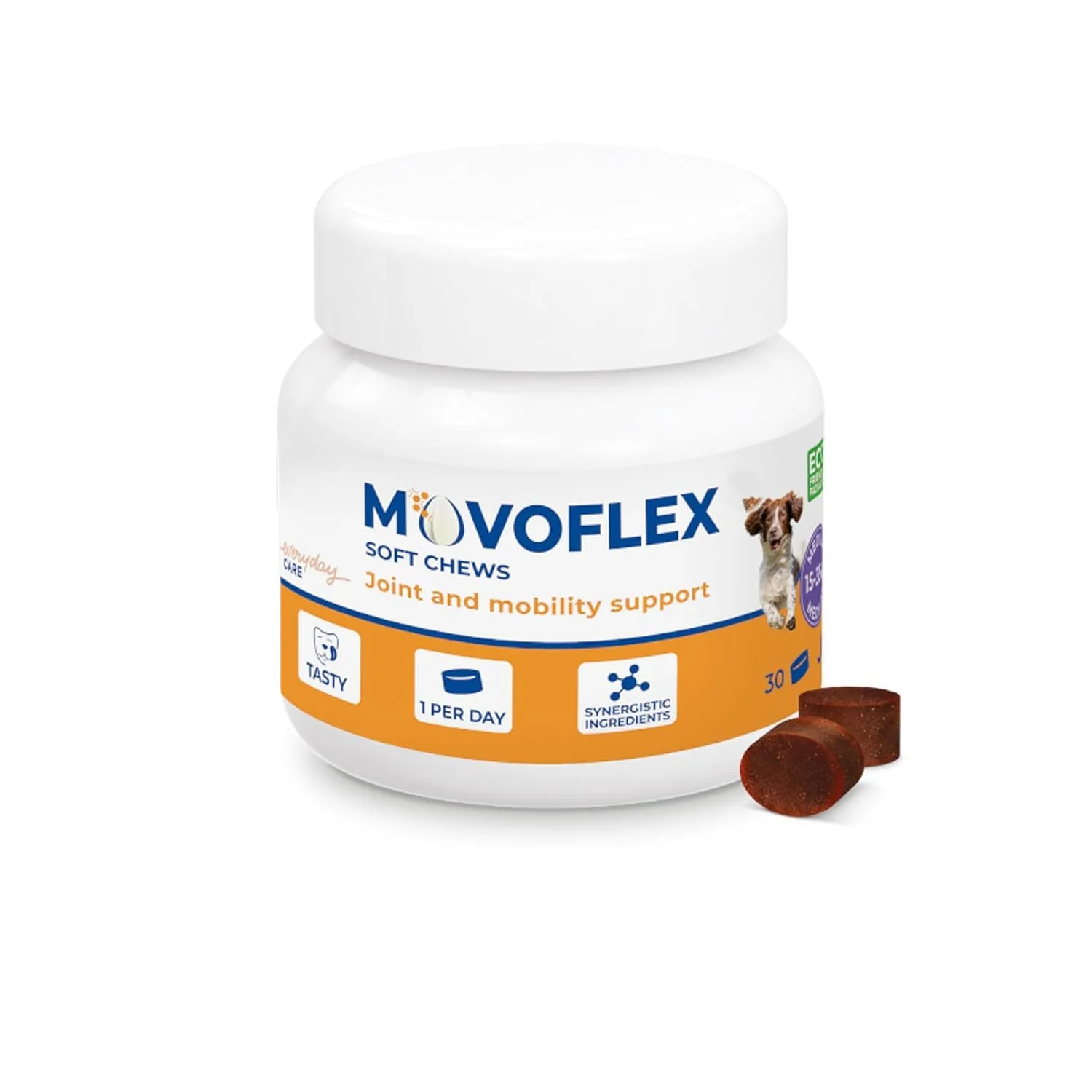 Movoflex Soft Chews | 30 pezzi | Per cani da 15 kg a 35 kg | Alimento complementare per la salute delle articolazioni | Per mantenere le strutture articolari | Con acido ialuronico