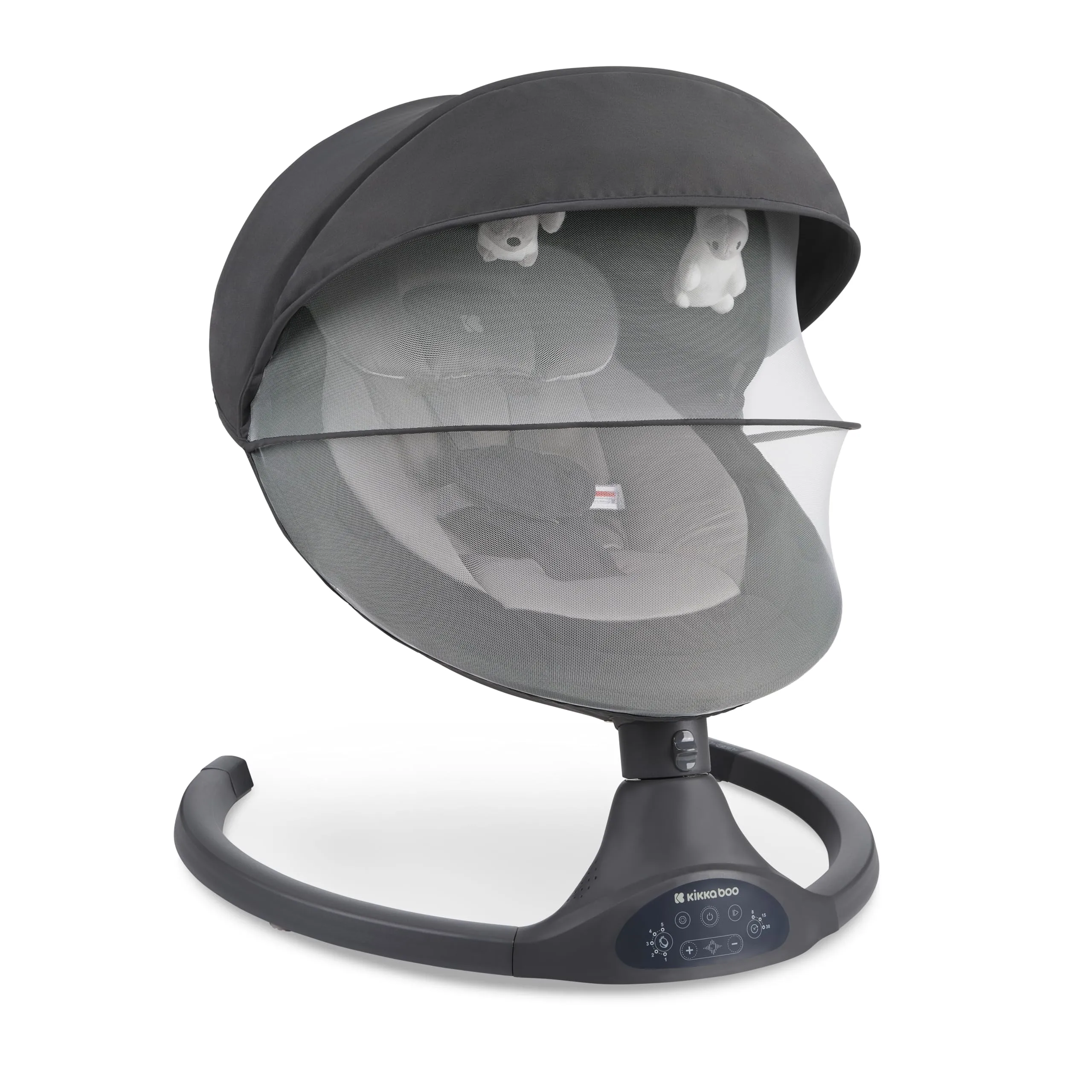 Sdraietta Neonati Elettrica KikkaBoo CODIE, Dondolo Elettrico per Neonati con Bluetooth, 5 Velocità, Schienale Regolabile, 10 Melodie, Fino a 9 kg, Grigio chiaro