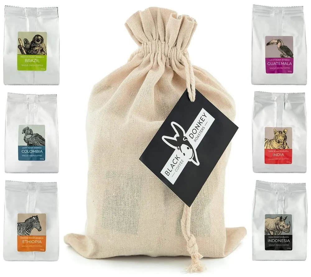 Confezione Regalo - COFFEES OF THE WORLD | Caffè in Grani 600g (6 x 100g) - 6 Pregiate Qualità di Caffè Monorigine | Idea Regalo per Lui o per Lei