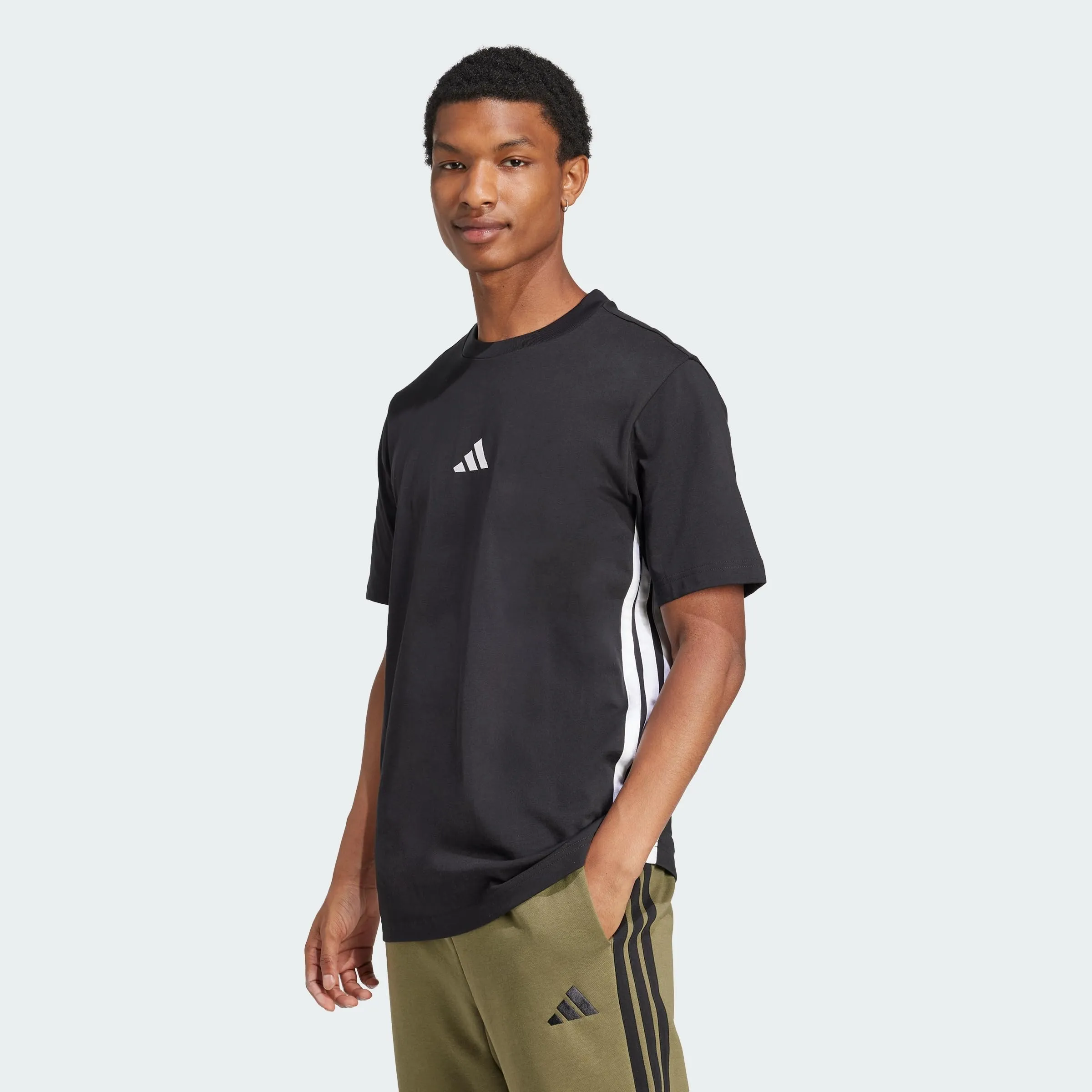 Adidas Homme Essential Three Stripes Single Jersey Tee, Black/White, S