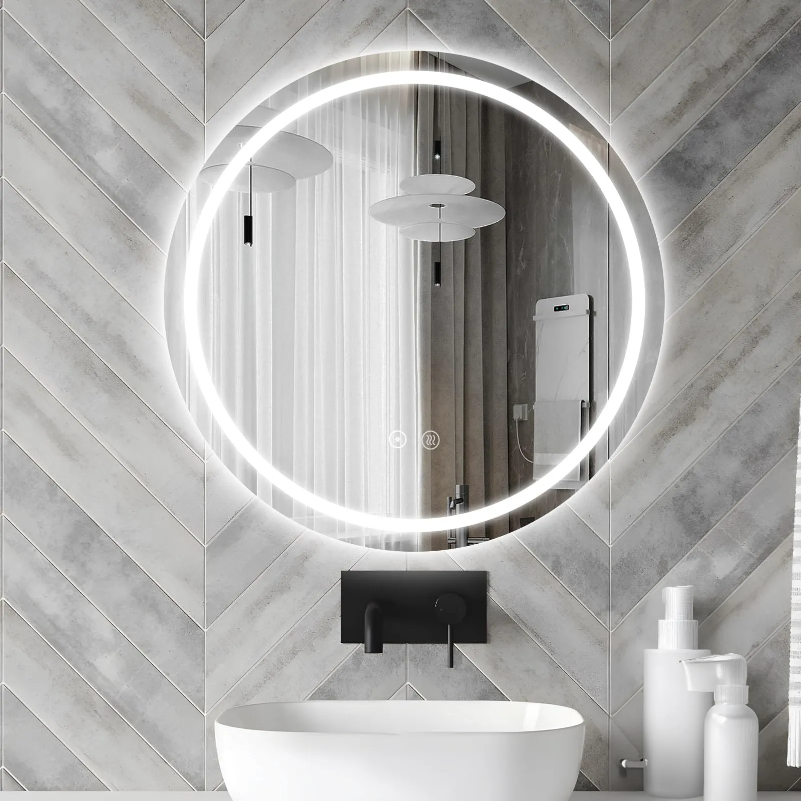 Sunrik LED Specchio Rotondo 70cm per Bagno con Illuminazione 3 Colori Dimmable, Funzione Memoria, Interruttore Touch, IP44 Risparmio Energetico