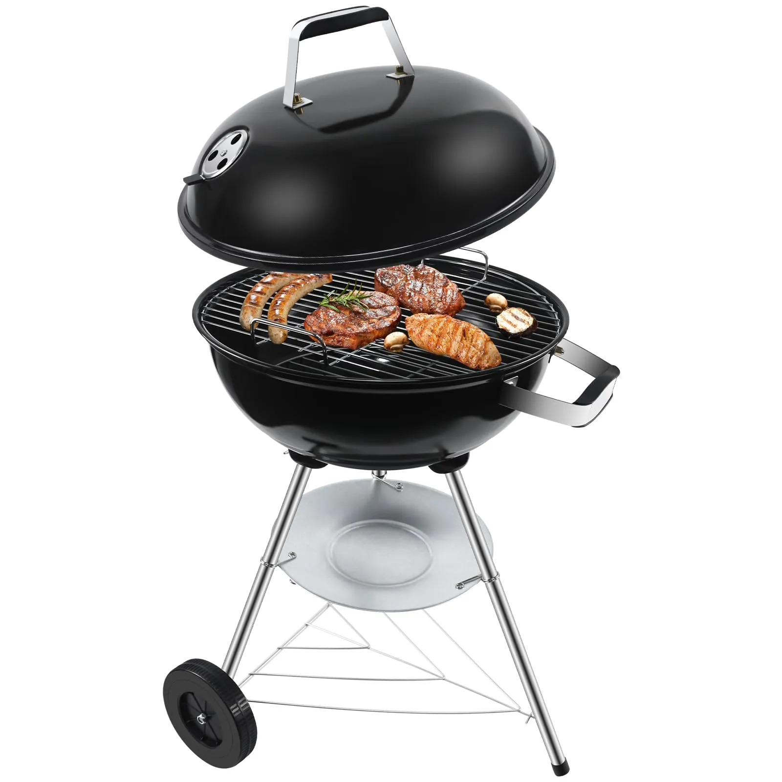 kisidus Barbecue a Carbone con coperchio e ruote Griglia BBQ carbonella per balcone da campeggio [M]